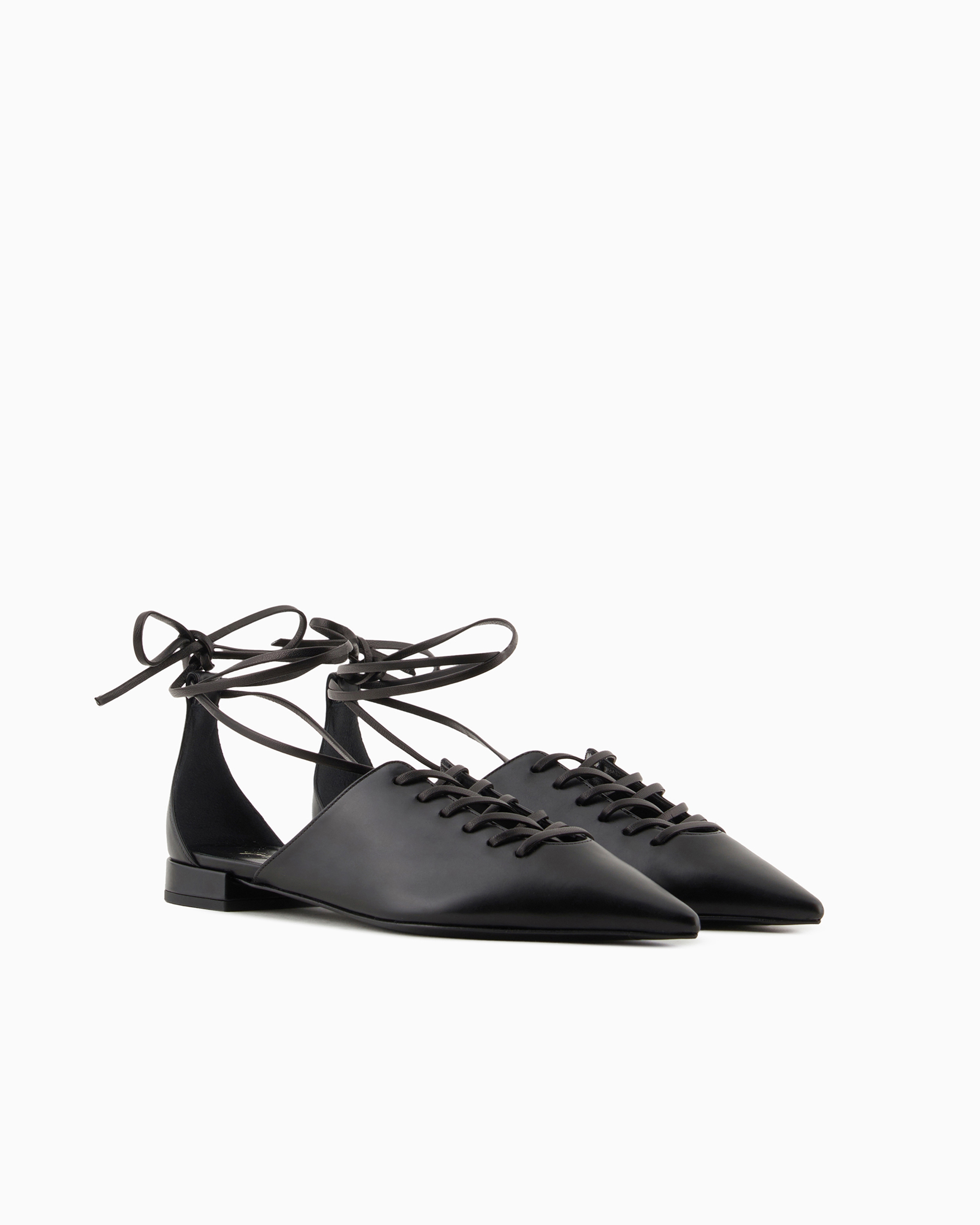 Shop Giorgio Armani Leather Ballerinas With An Ankle Fastening In Black