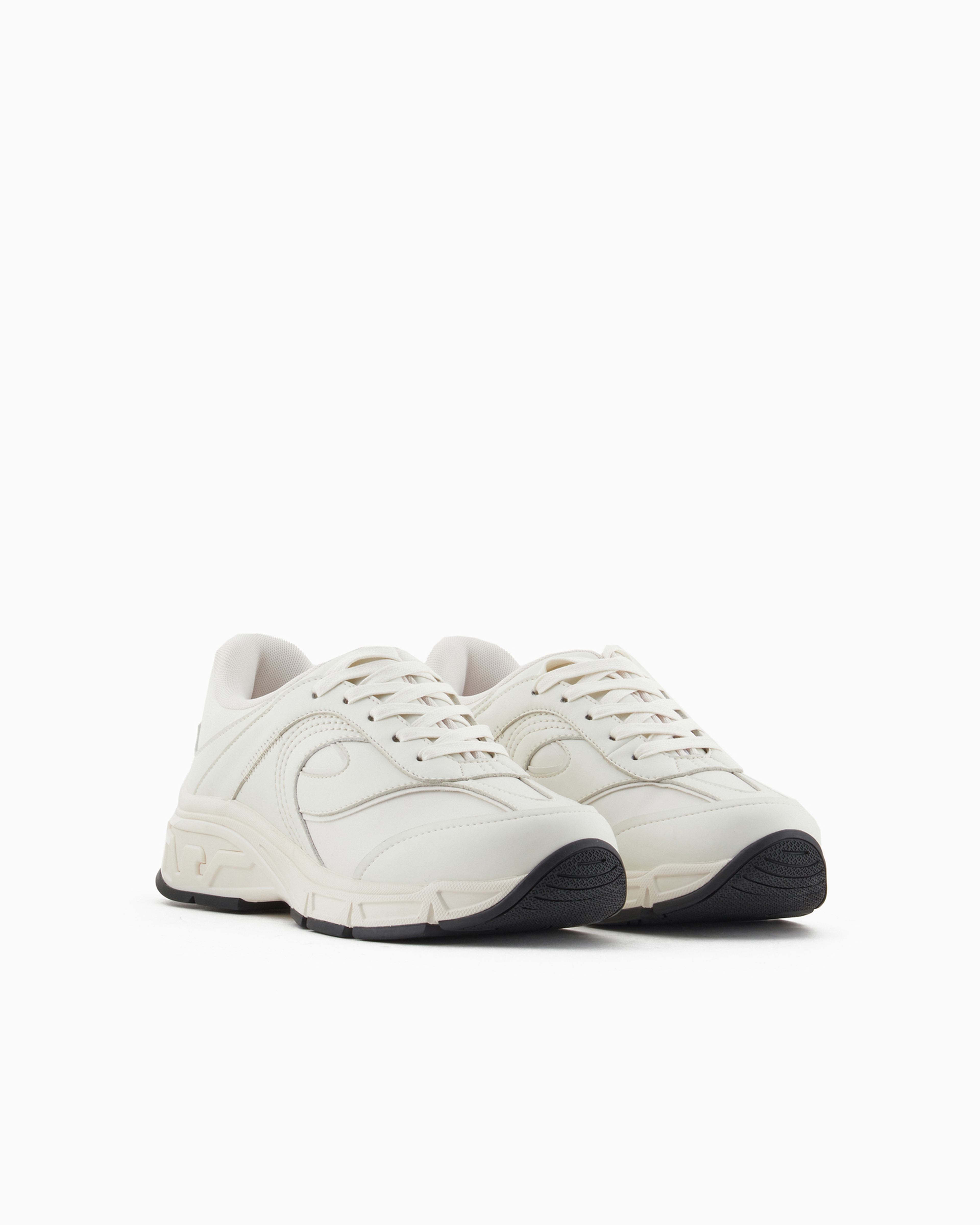 EMPORIO ARMANI SOFT-MATERIAL SNEAKERS WITH WAVE MOTIF 