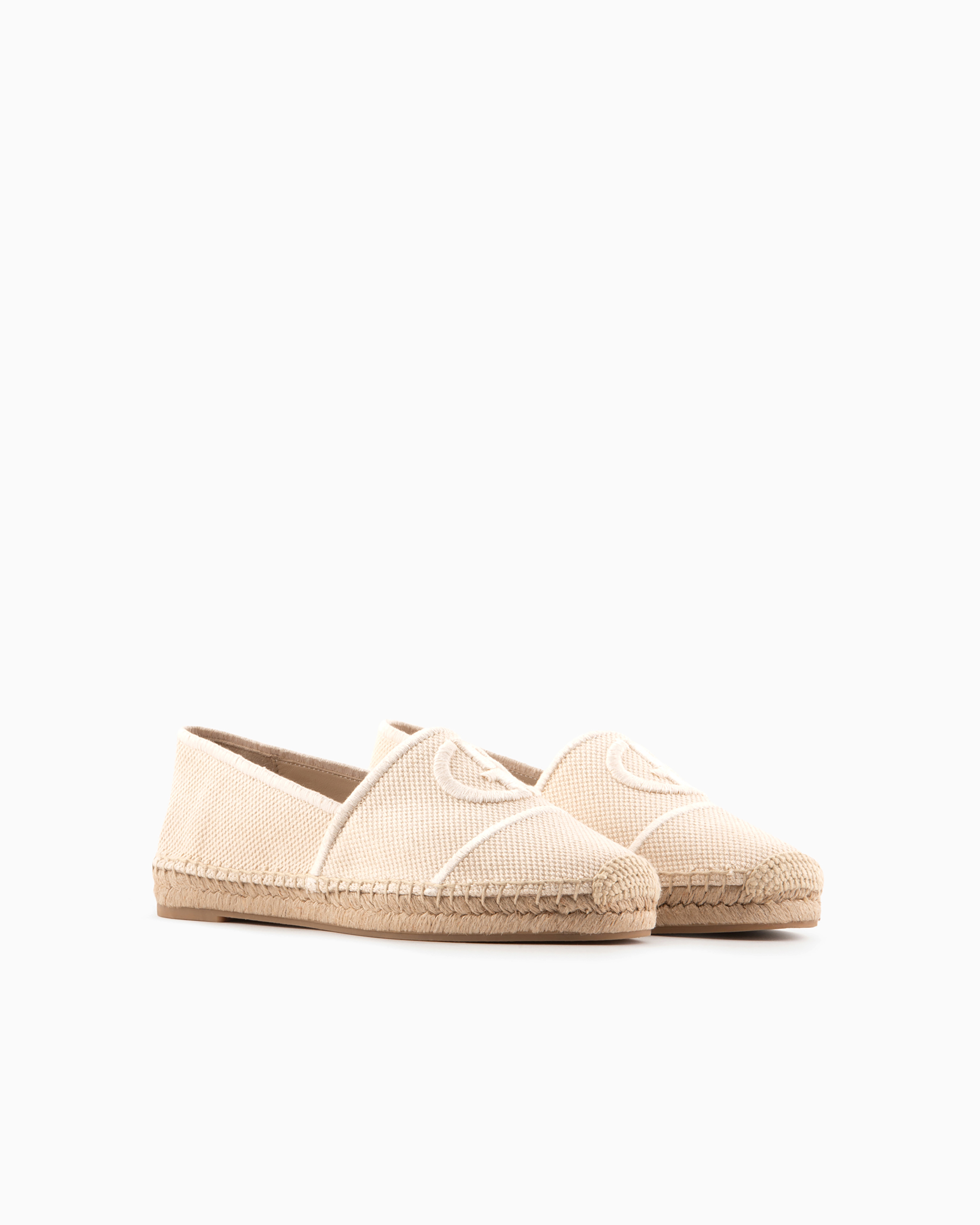Giorgio Armani Official Store Cotton Espadrilles With Embroidered Logo In Beige