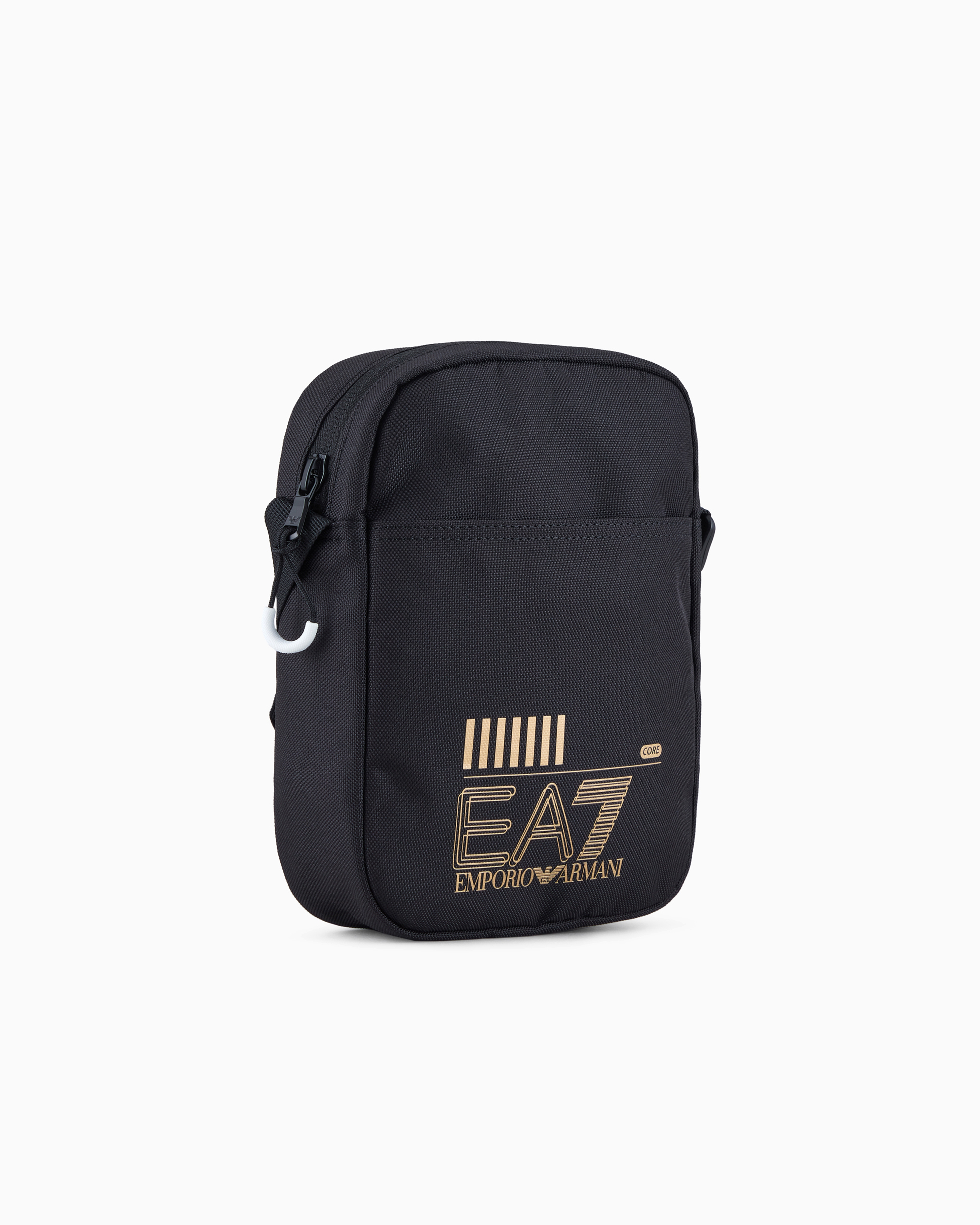Emporio Armani Train Core Small Recycled Fabric Shoulder Bag In Black Logo