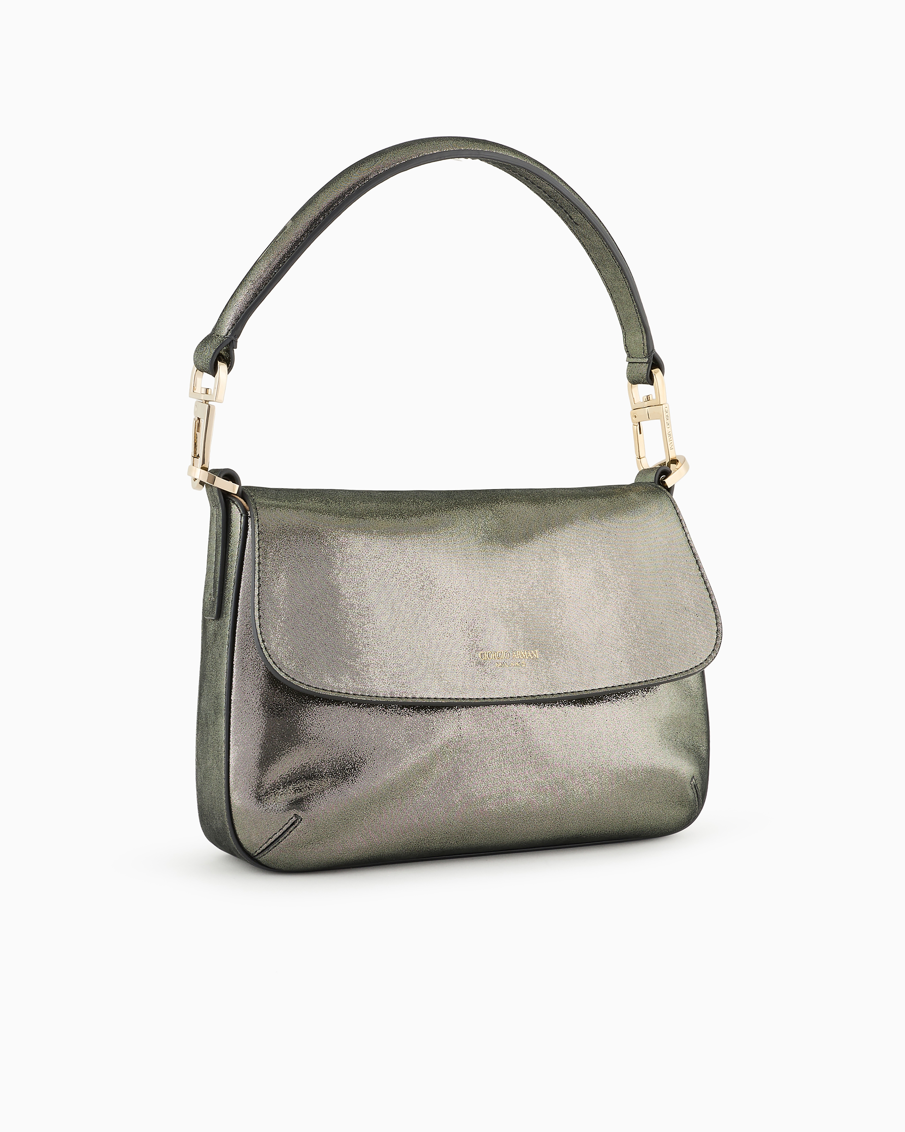 Giorgio Armani Shimmering Nubuck Small Baguette Bag La Prima Soft In Black