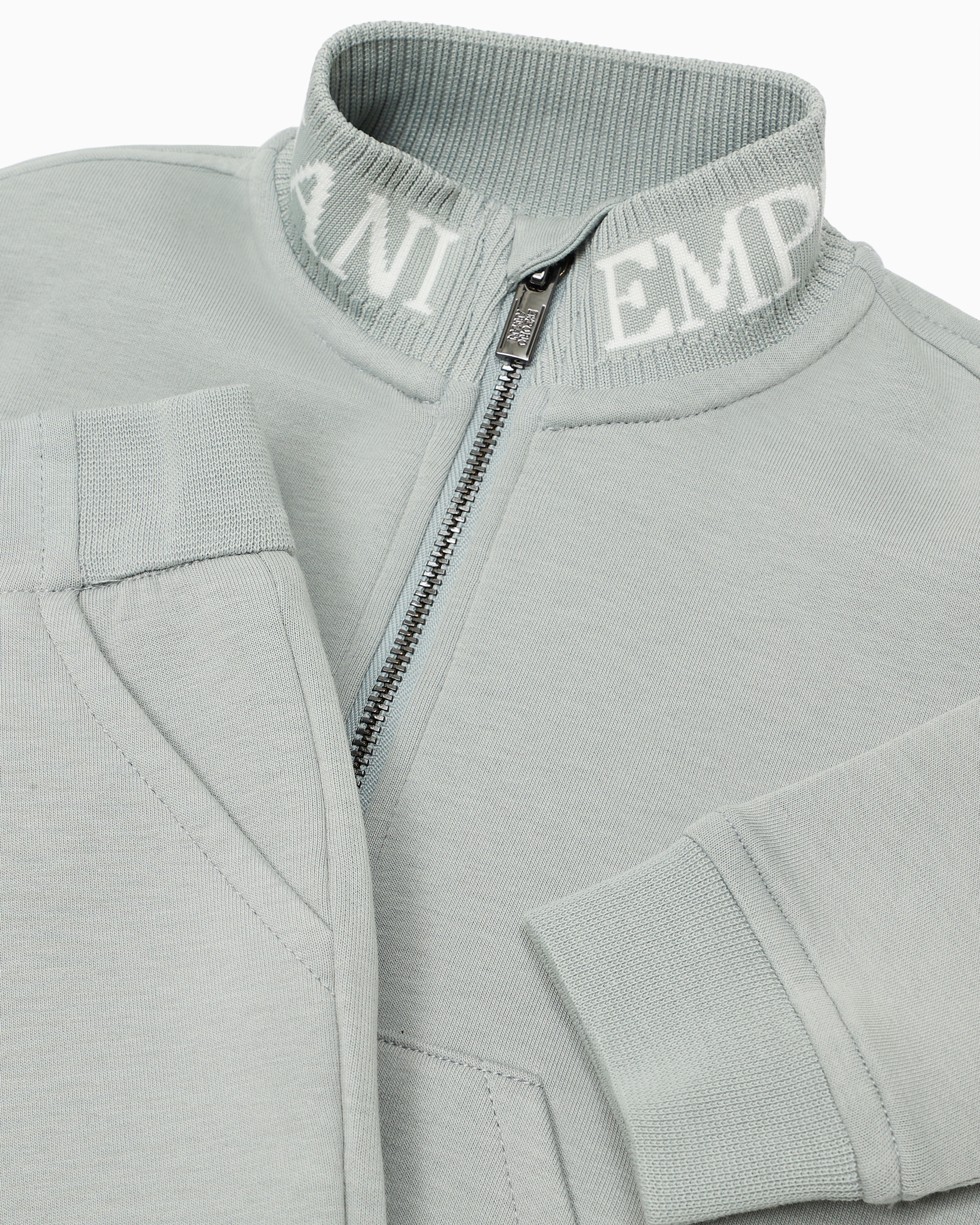 Shop Emporio Armani Tracksuit With Full-zip Sweatshirt In Double Jersey With Jacquard Logo In Grey