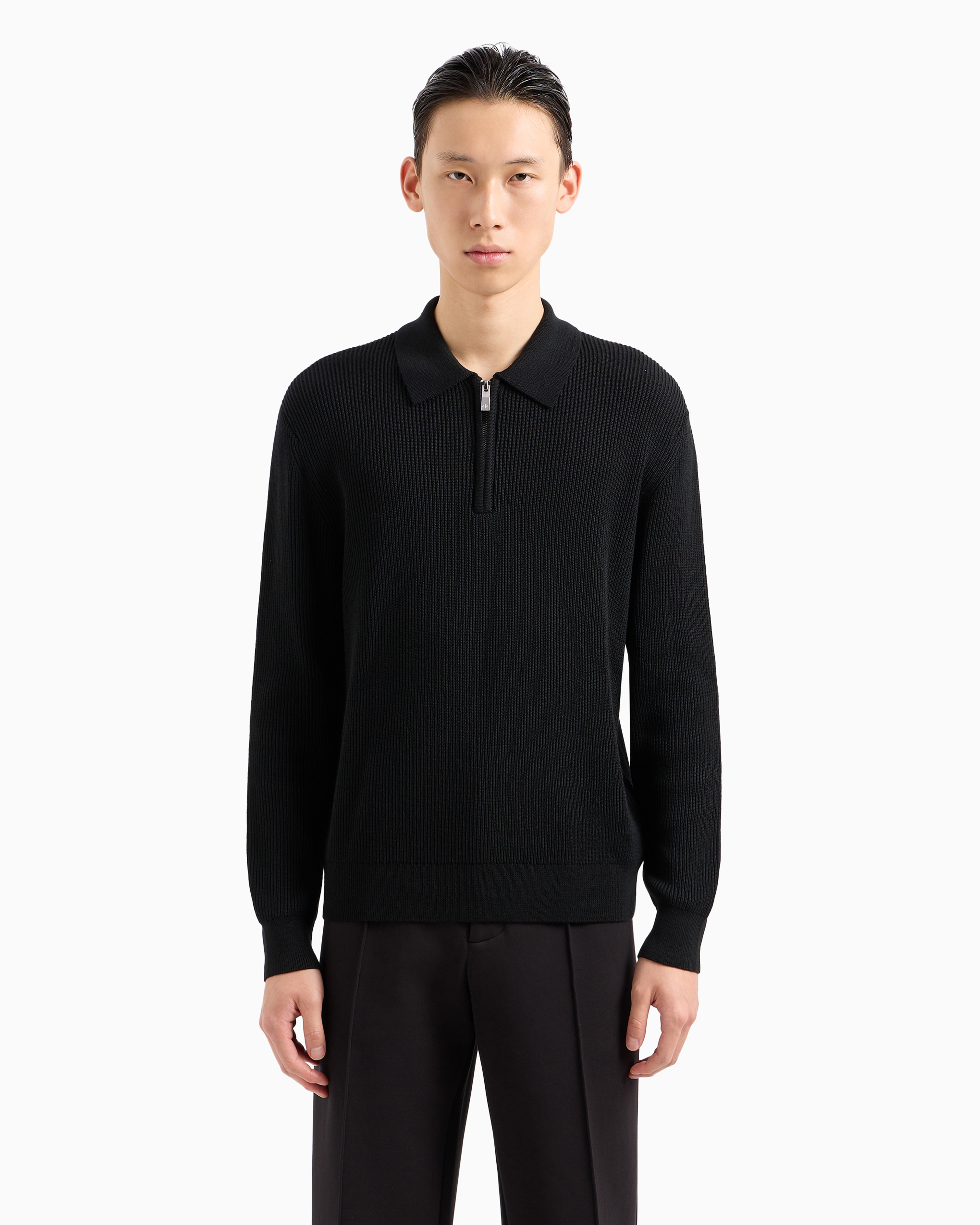 Shop Armani Exchange Wool Blend Collared Sweater In Black