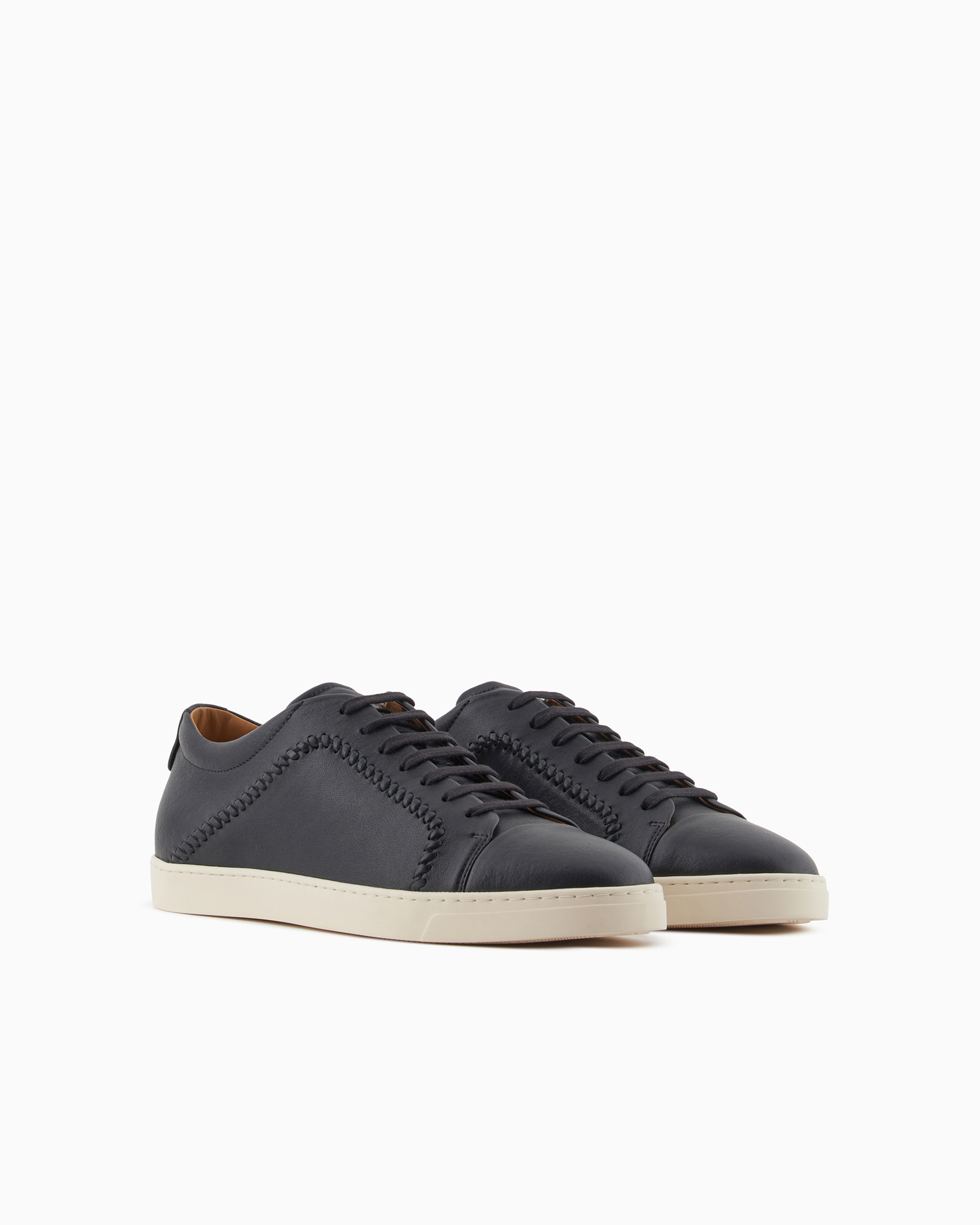 Giorgio Armani Official Store Nappa-leather Sneakers In Black