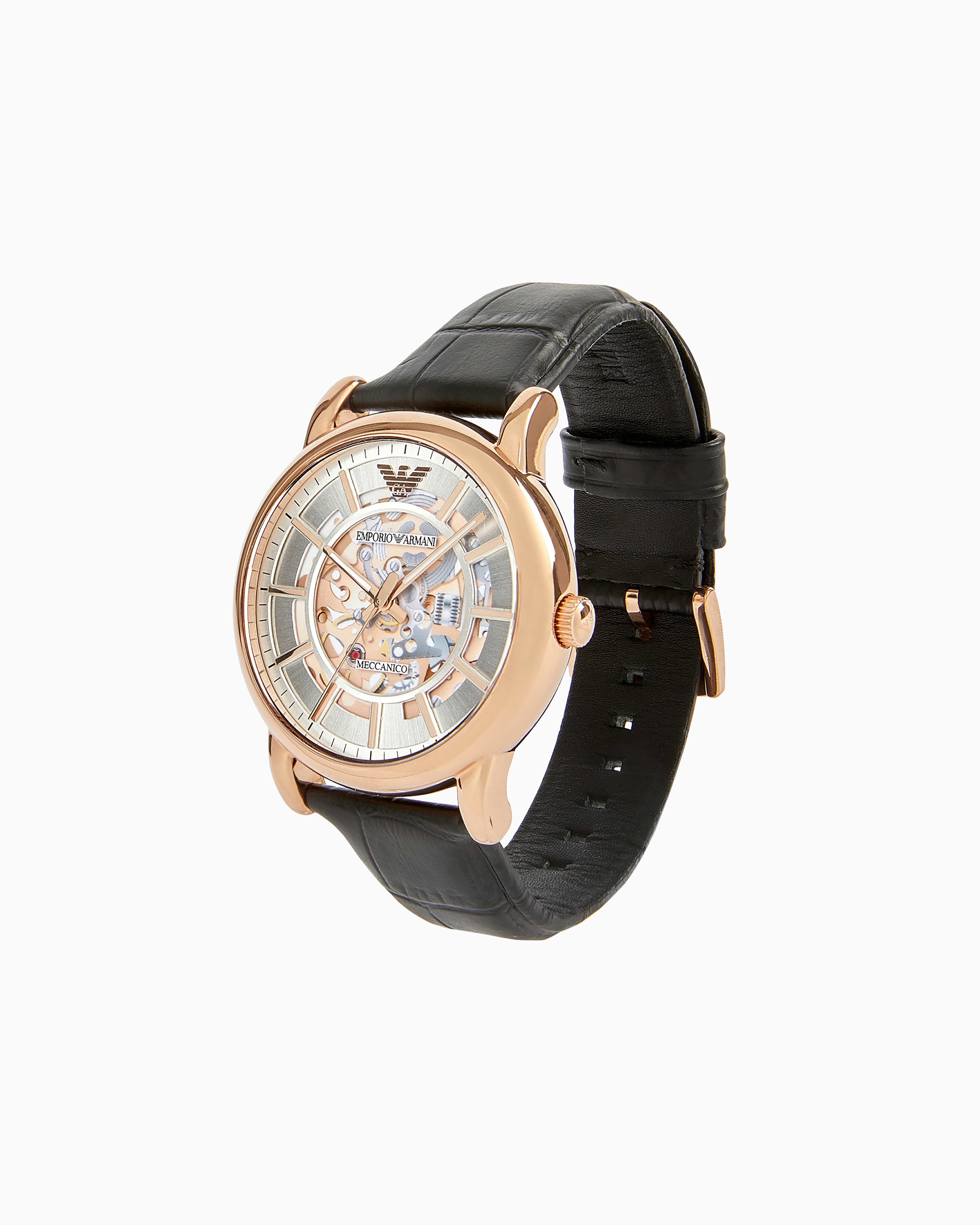Emporio Armani Men's Automatic Black Leather Watch In Multicoloured