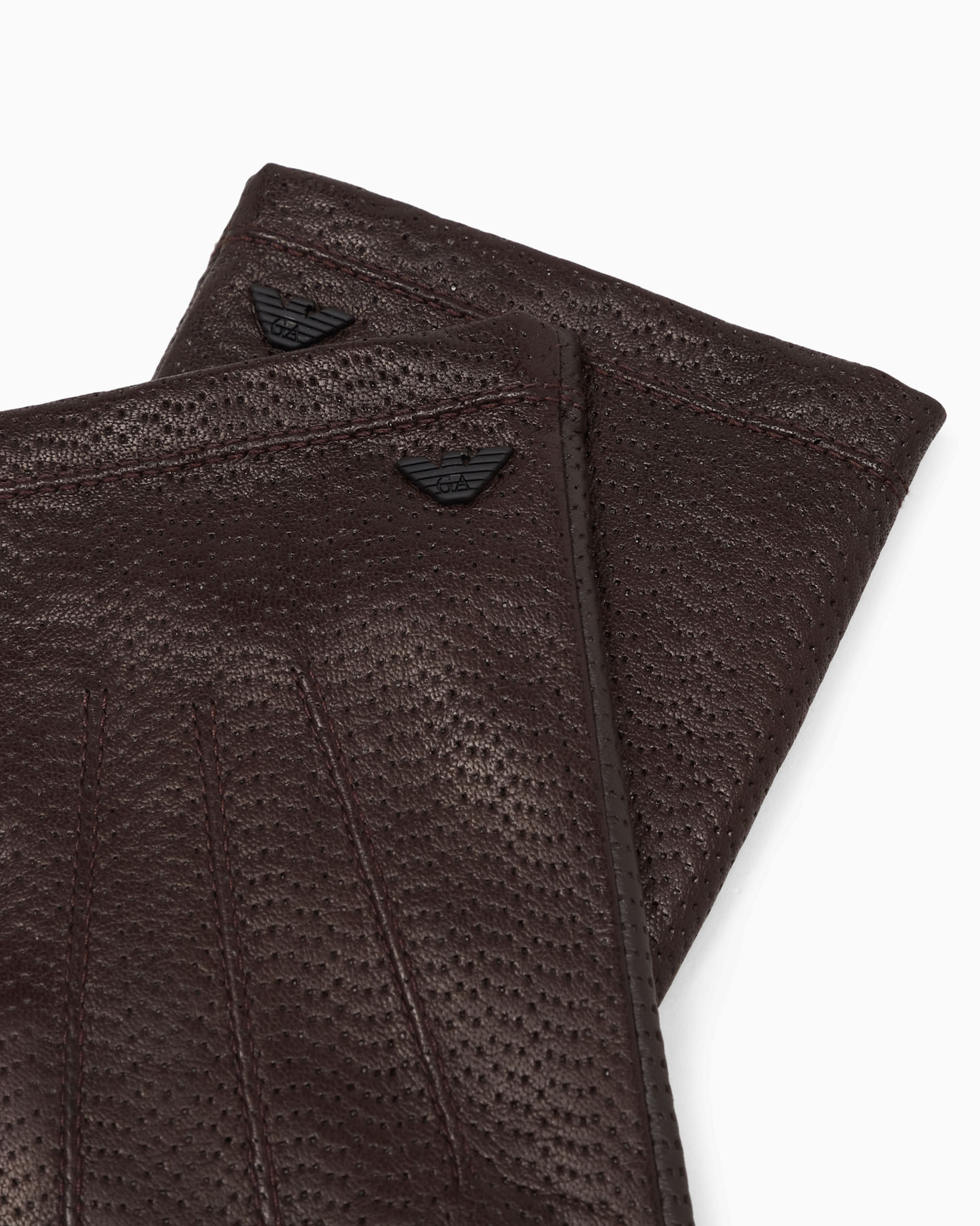 Emporio Armani Official Store Leather Touchscreen Gloves In Brown
