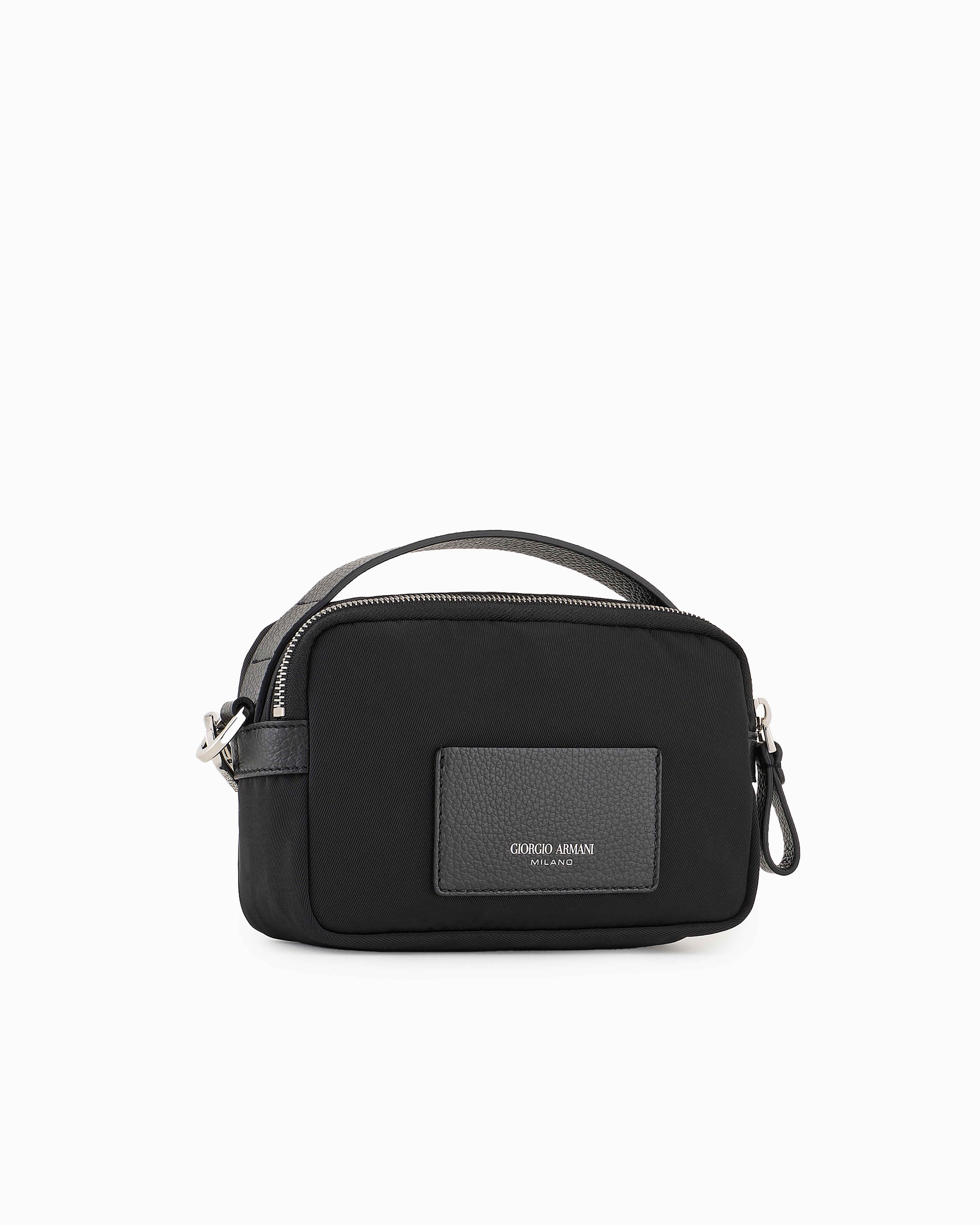 Giorgio Armani Asv Mini Crossbody Bag In Nylon And Leather In Black