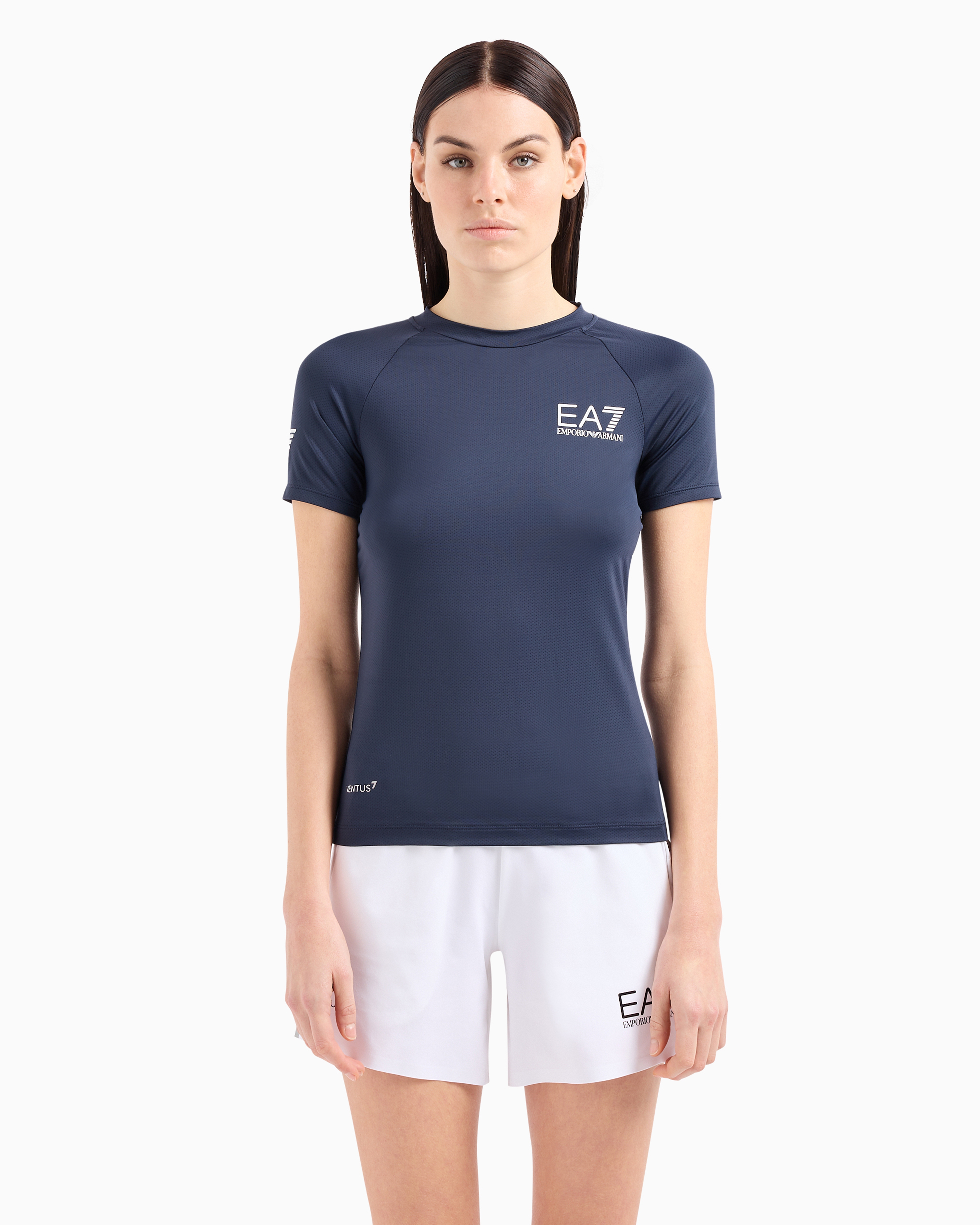 Shop Ea7 Dynamic Athlete Short-sleeved T-shirt In Ventus7 Technical Fabric In Navy Blue