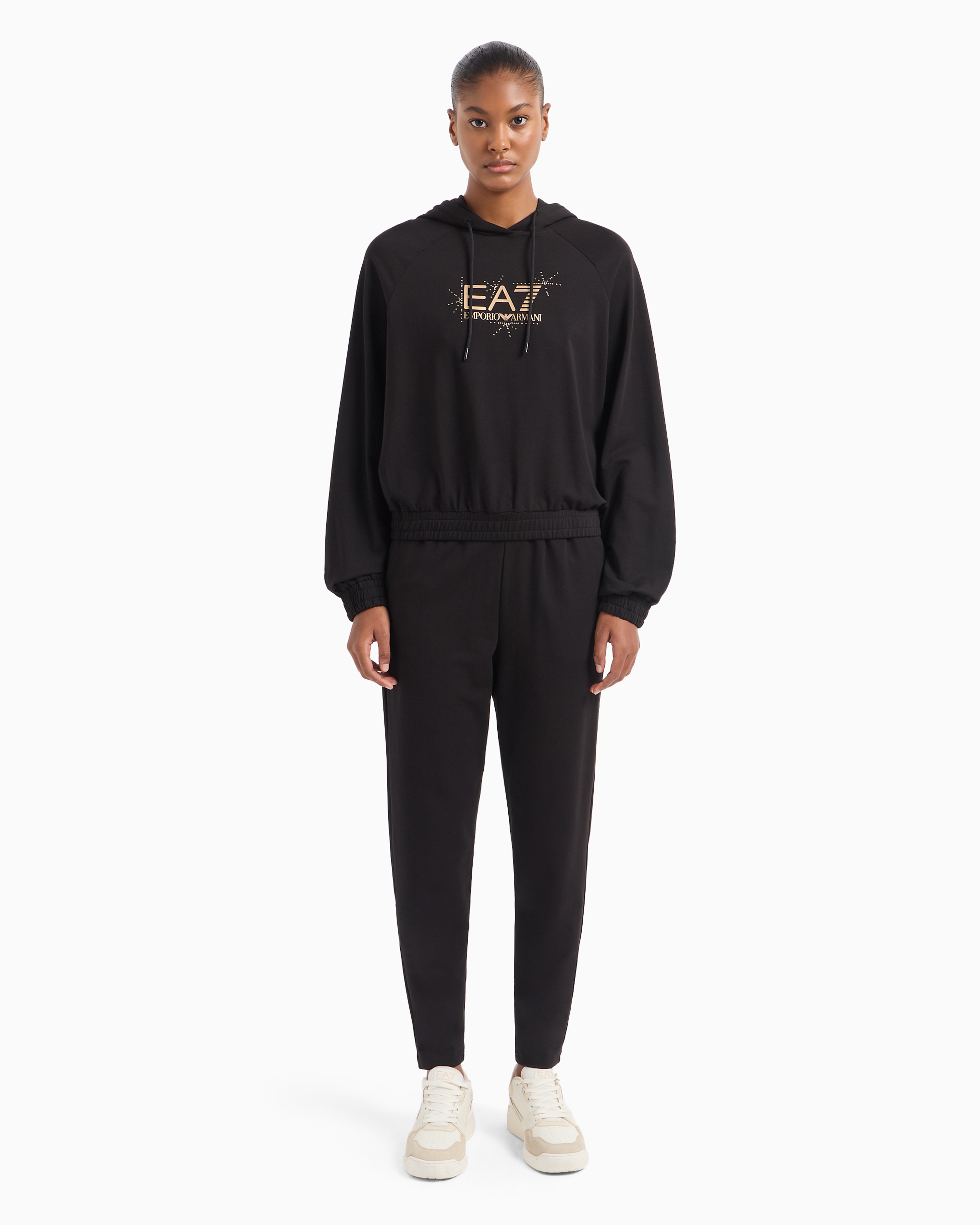 Shop Ea7 Asv Tracksuit In Stretch Organic Cotton And Modal, With Logo Studs In Black