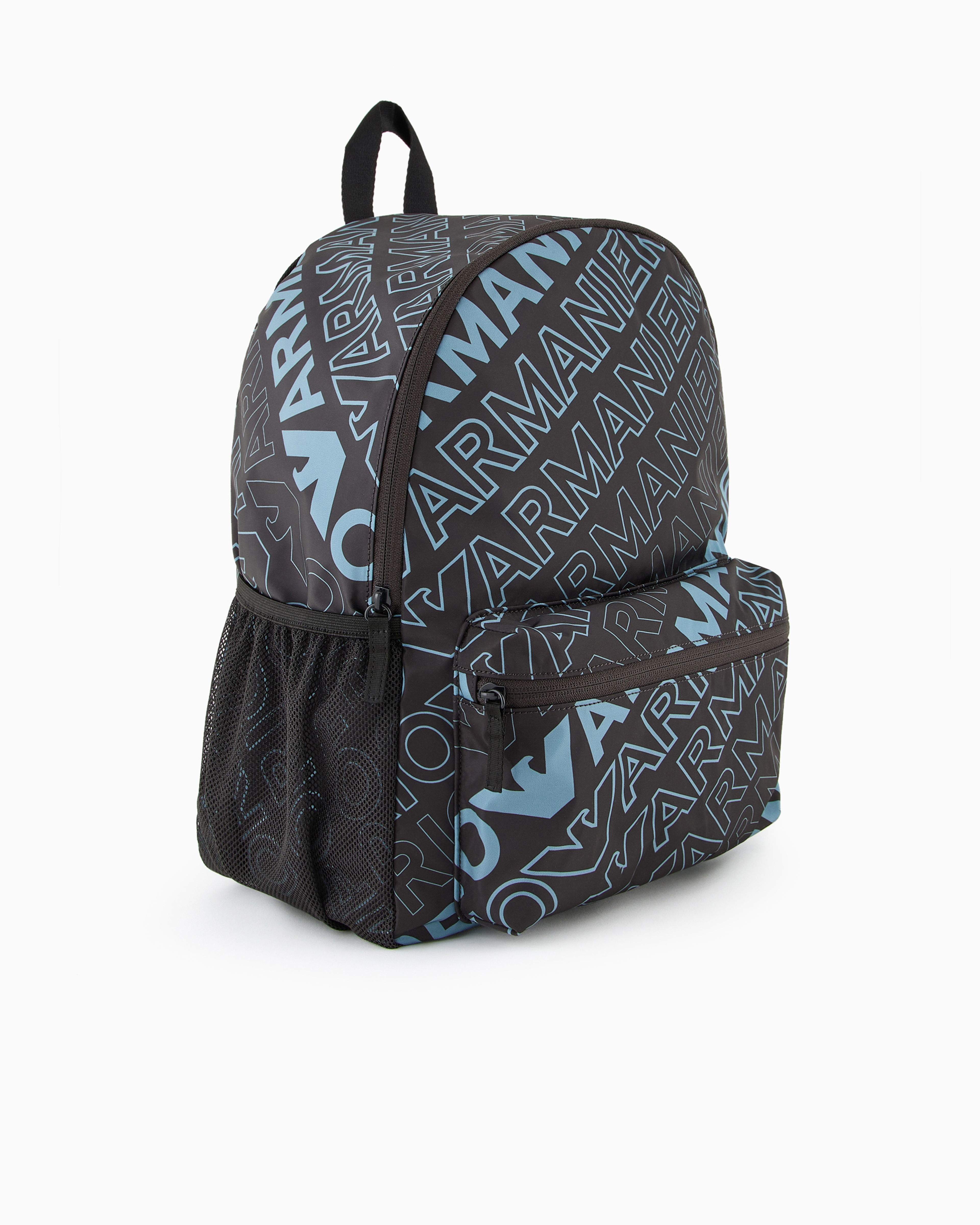 EMPORIO ARMANI NYLON BACKPACK WITH ALL-OVER LOGO LETTERING PRINT 