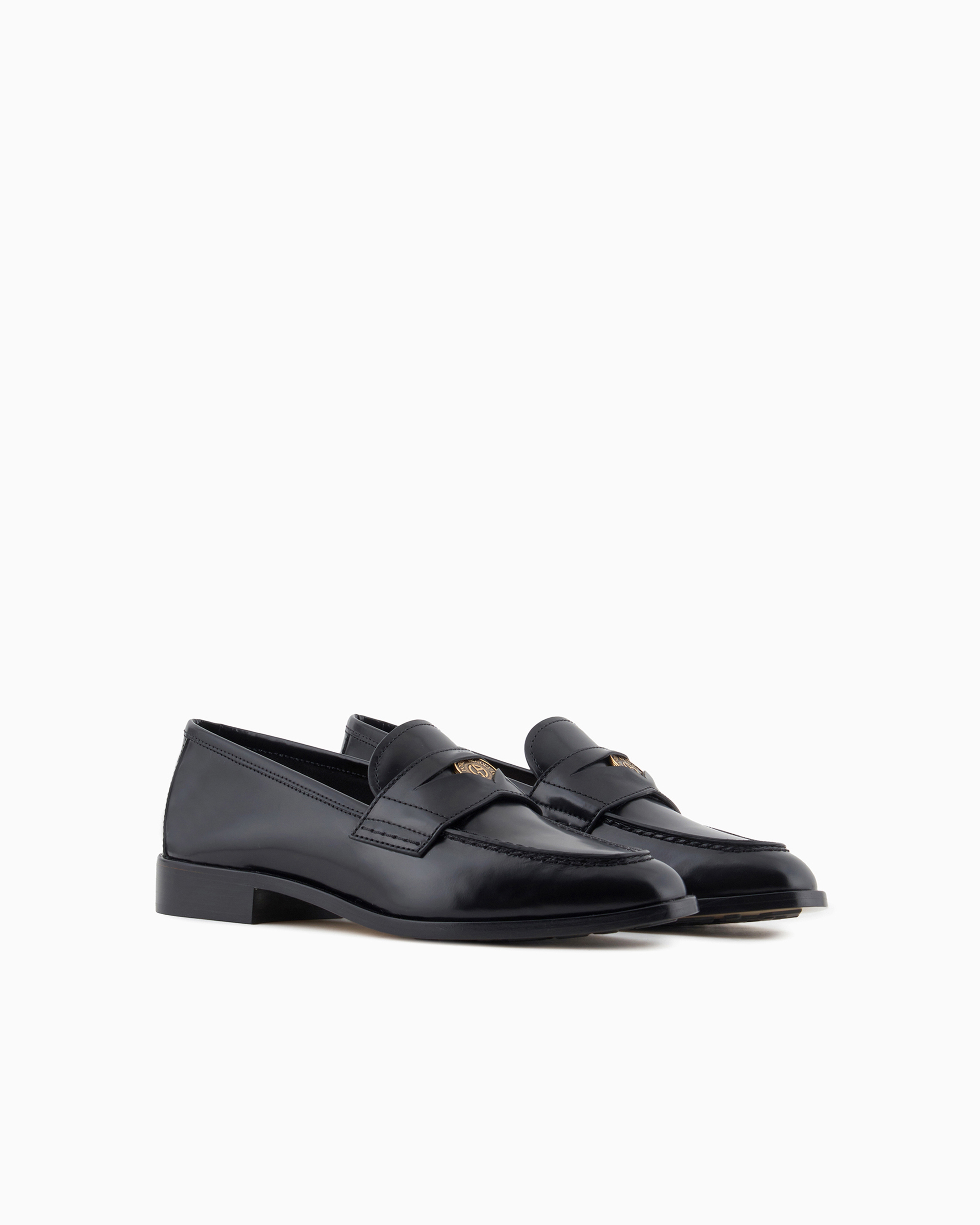 Giorgio Armani Official Store Brushed Leather Loafers In Noir