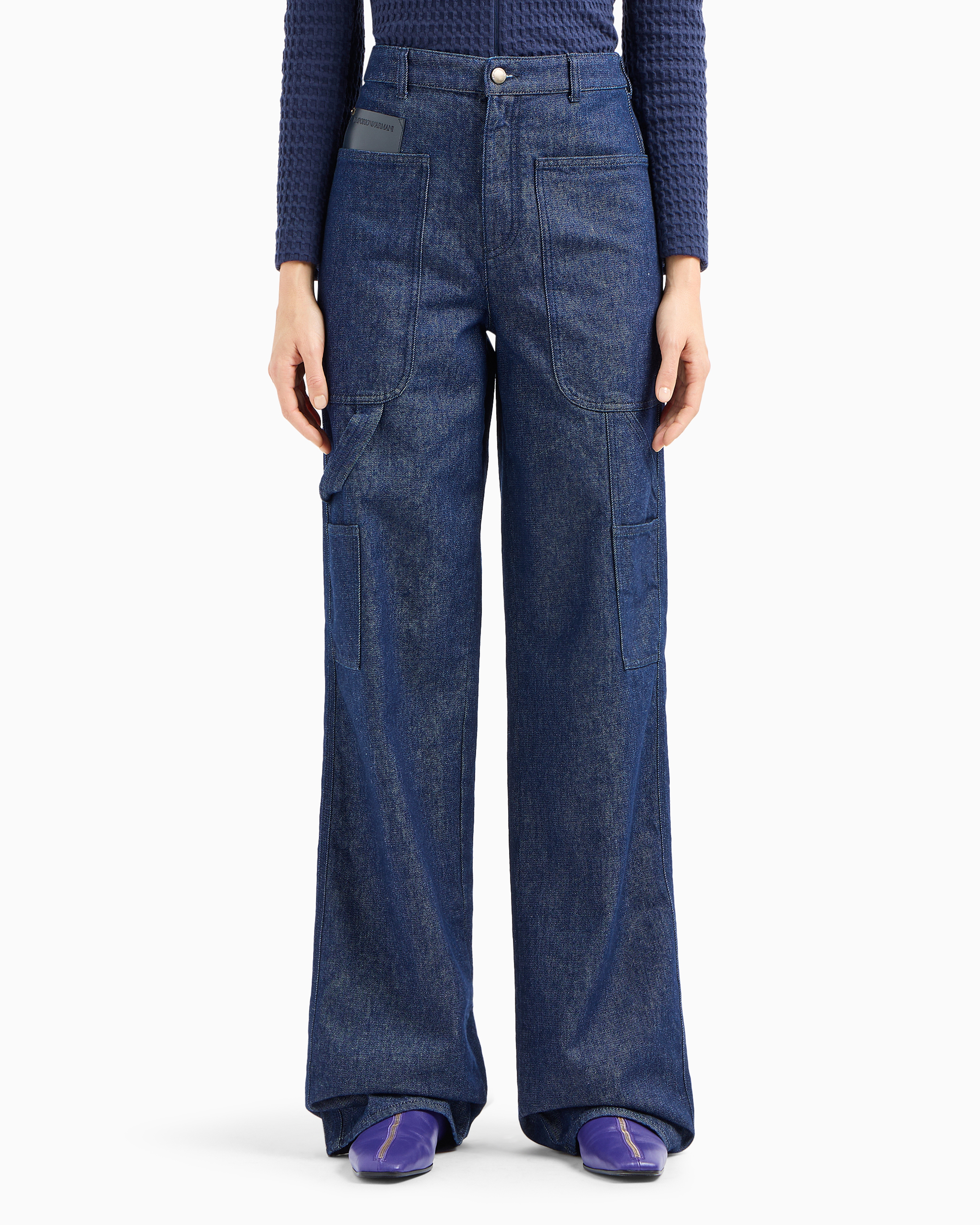 Shop Emporio Armani J3d Mid-rise, Straight-leg, 11 oz Denim Cargo Jeans In Blue