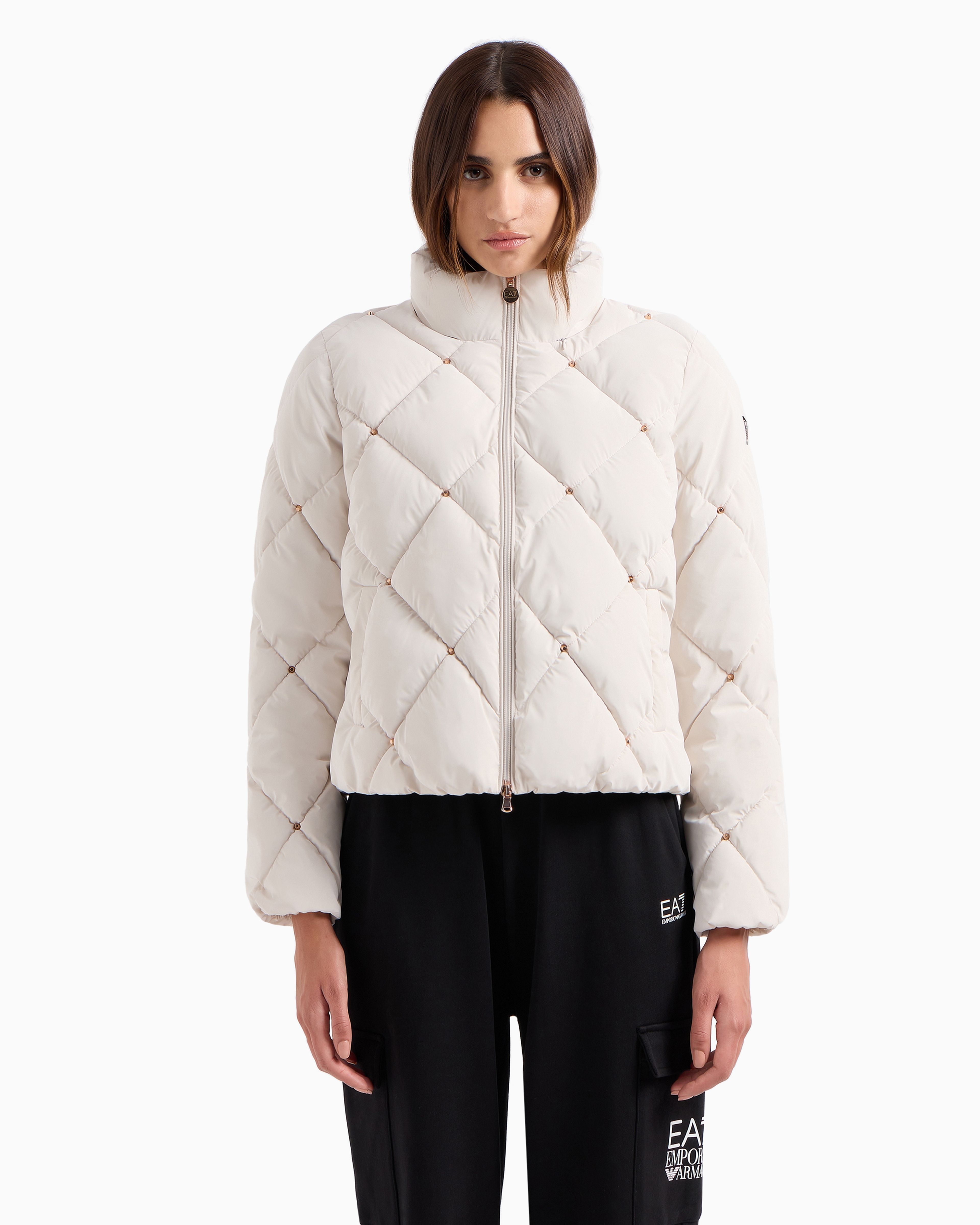 Shop Ea7 Quilted Nylon Single-breasted Padded Jacket In White