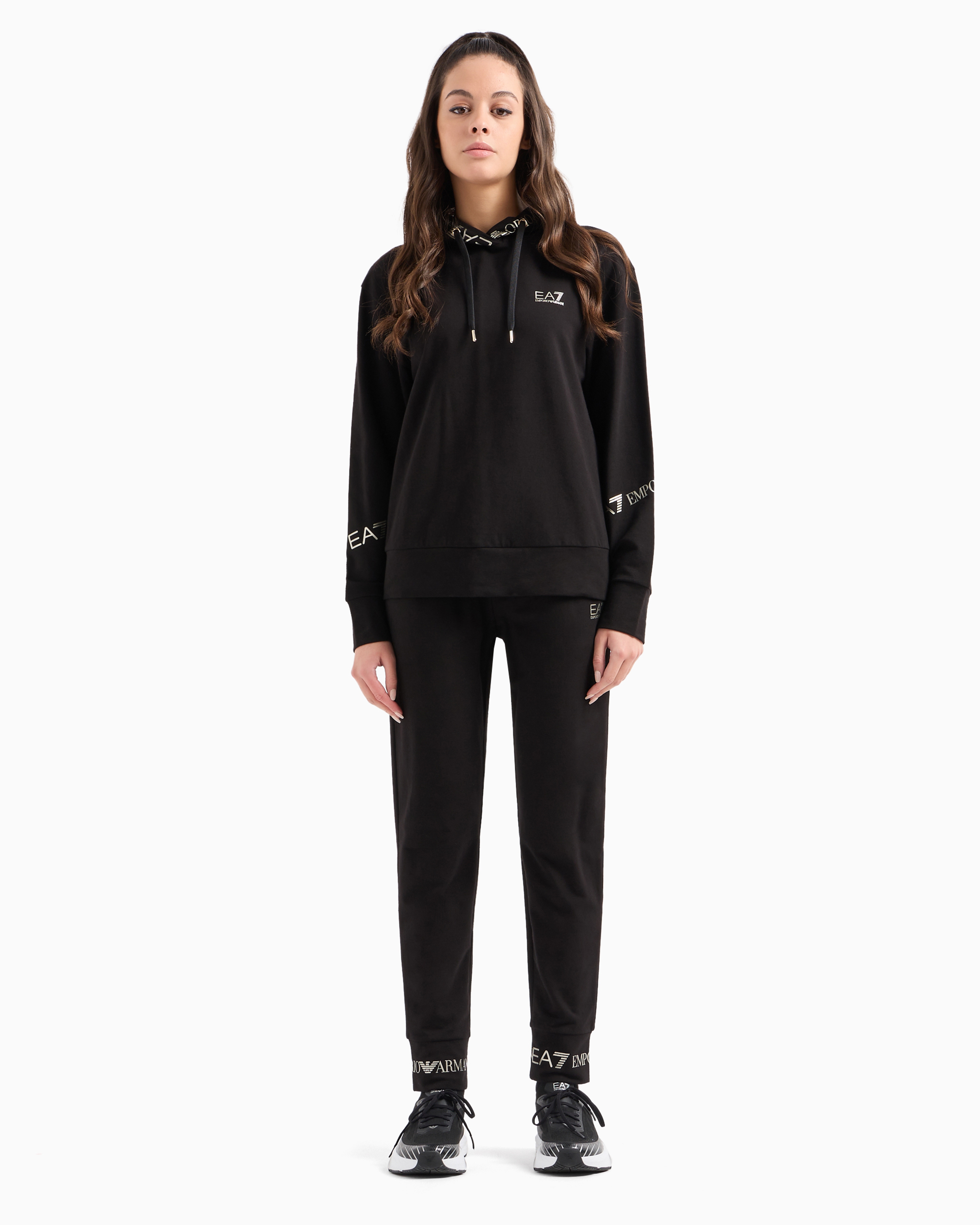 Shop Ea7 Stretch-cotton Tracksuit With Logo Tape Detail In Black