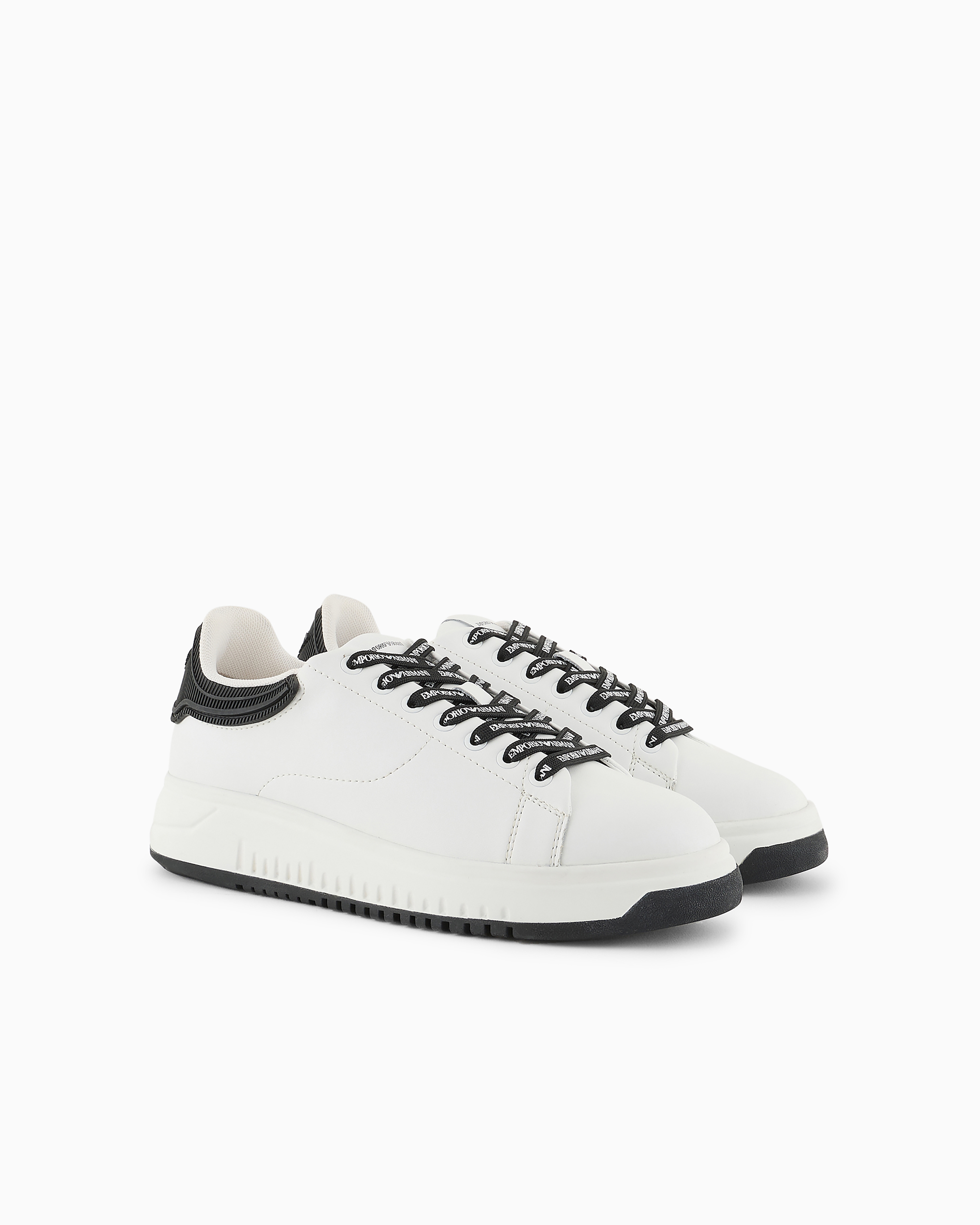 Emporio Armani Leather Sneakers With Rubber Backs In Bianco E Nero