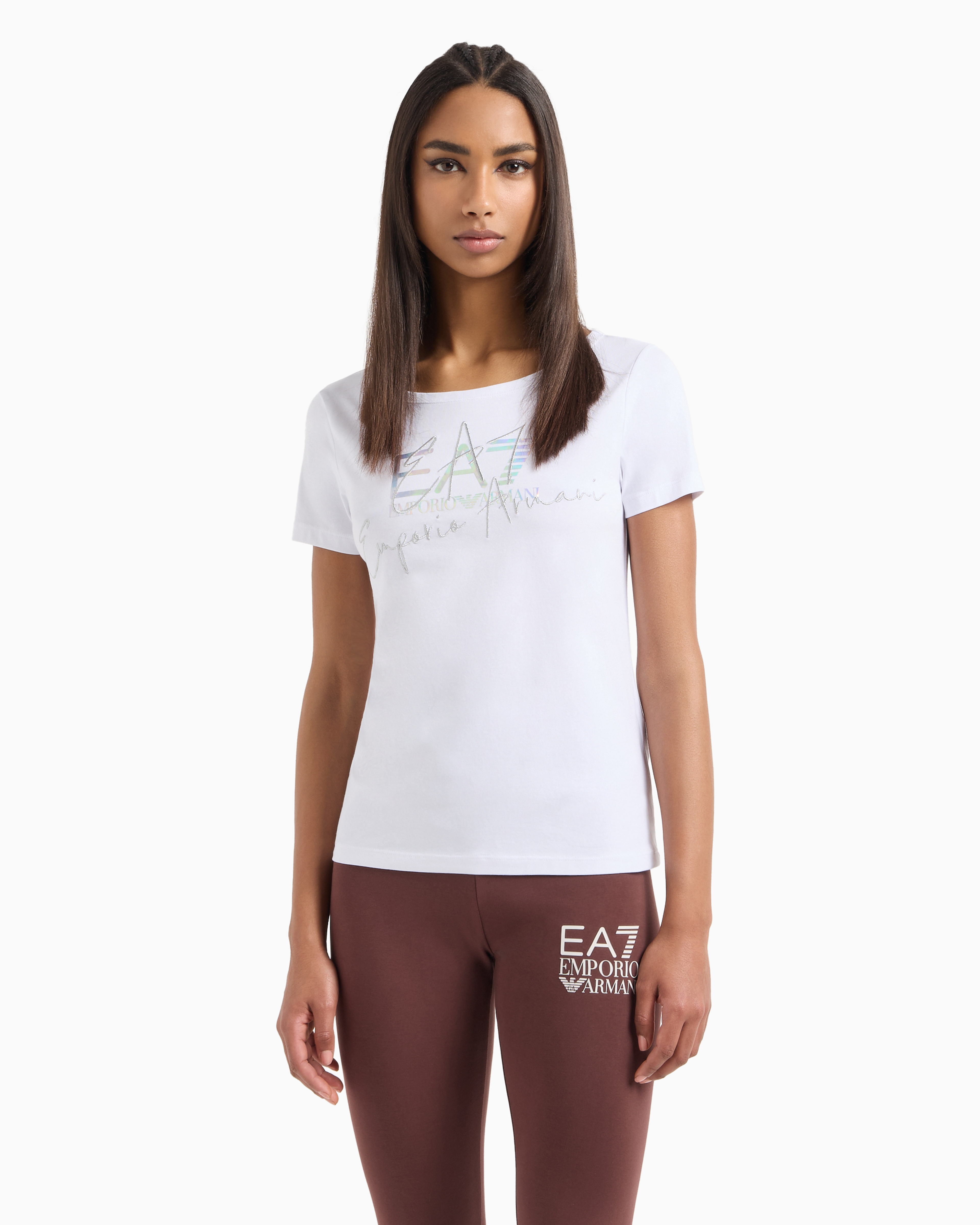 Shop Ea7 Logo Series Stretch-cotton Crew-neck T-shirt In Weiss