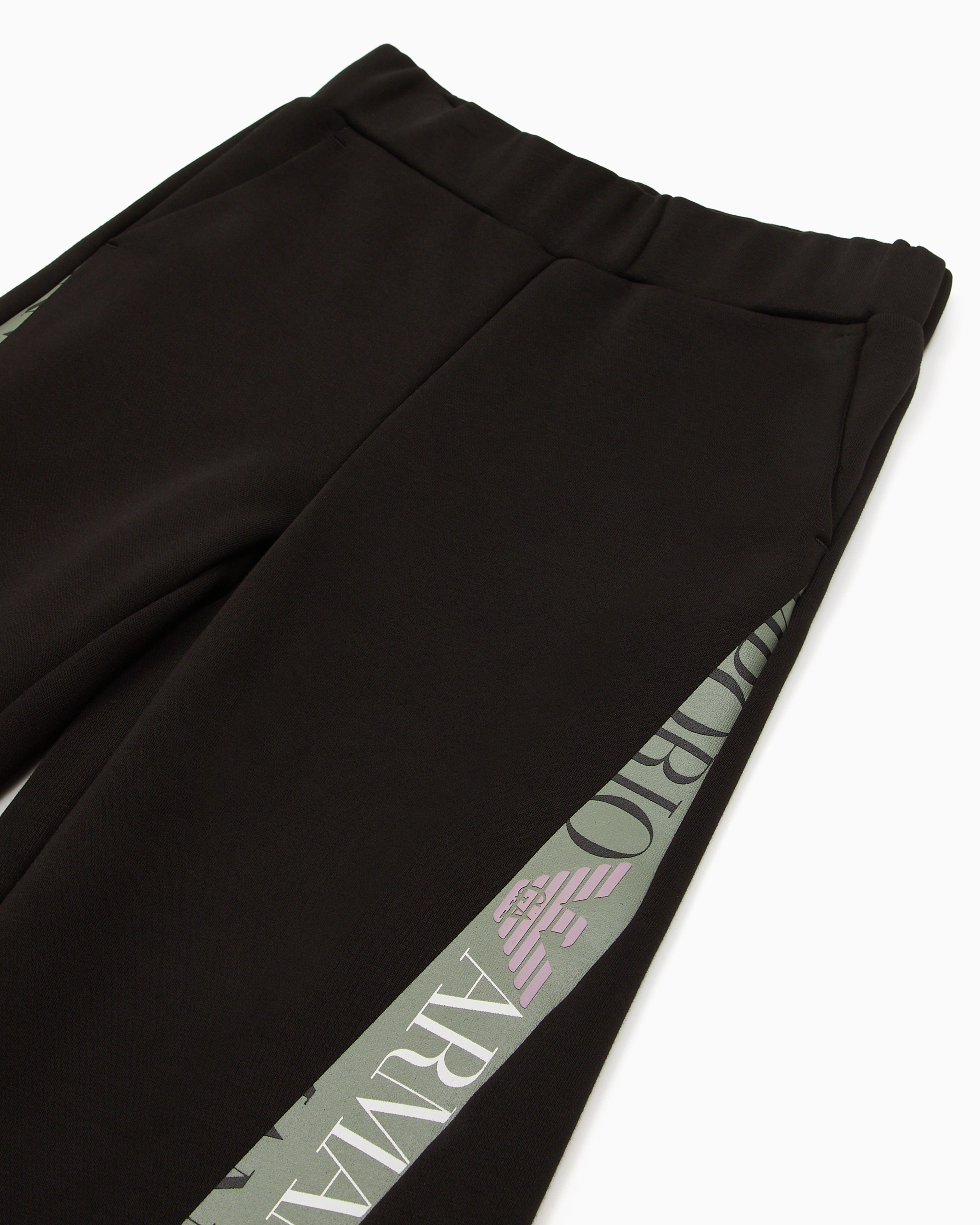 Ea7 Logo Series Girl Cotton Blend Trousers In Black