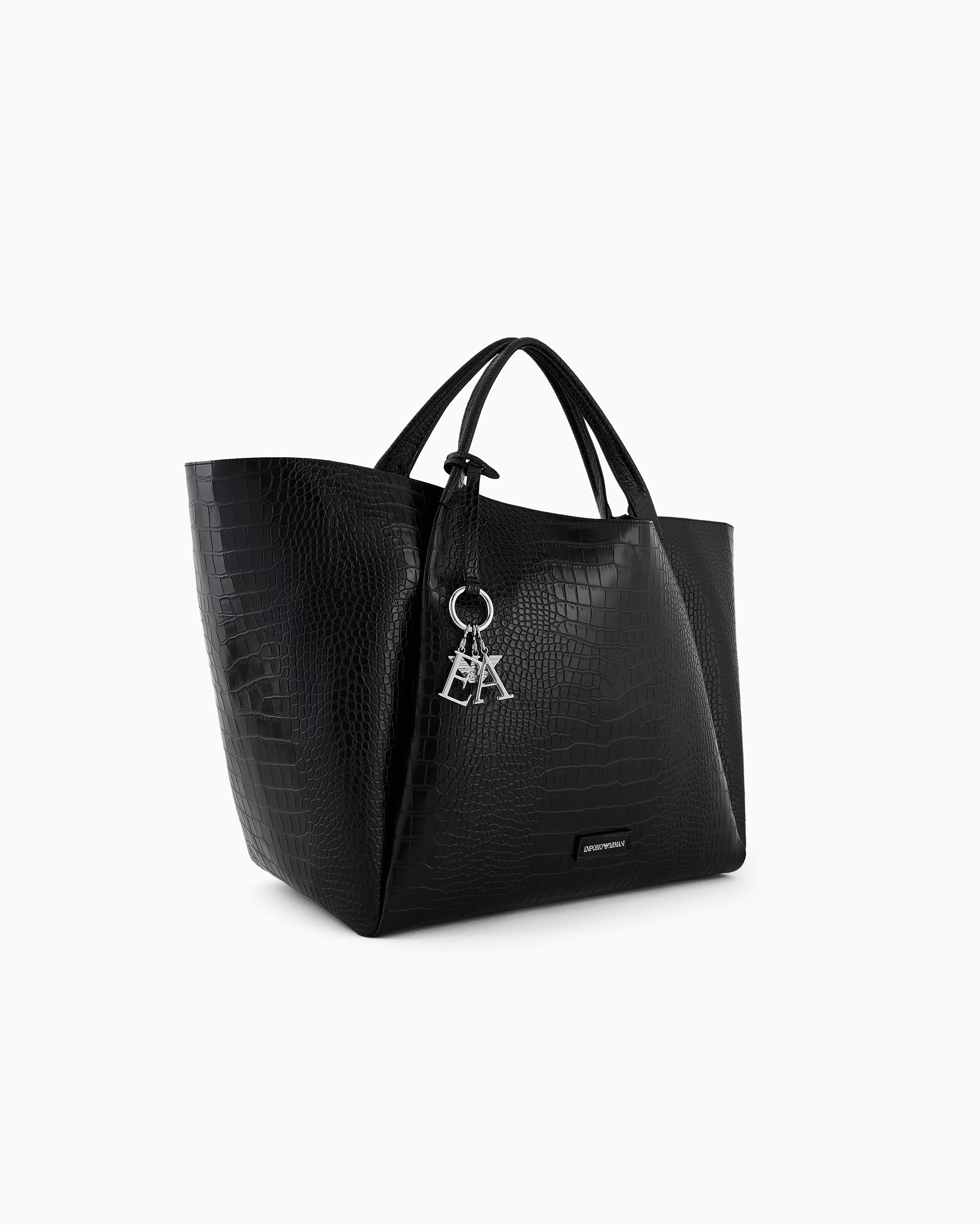 EMPORIO ARMANI OVERSIZED SHOPPER BAG WITH MOCK-CROC FINISH AND LOGO CHARM 