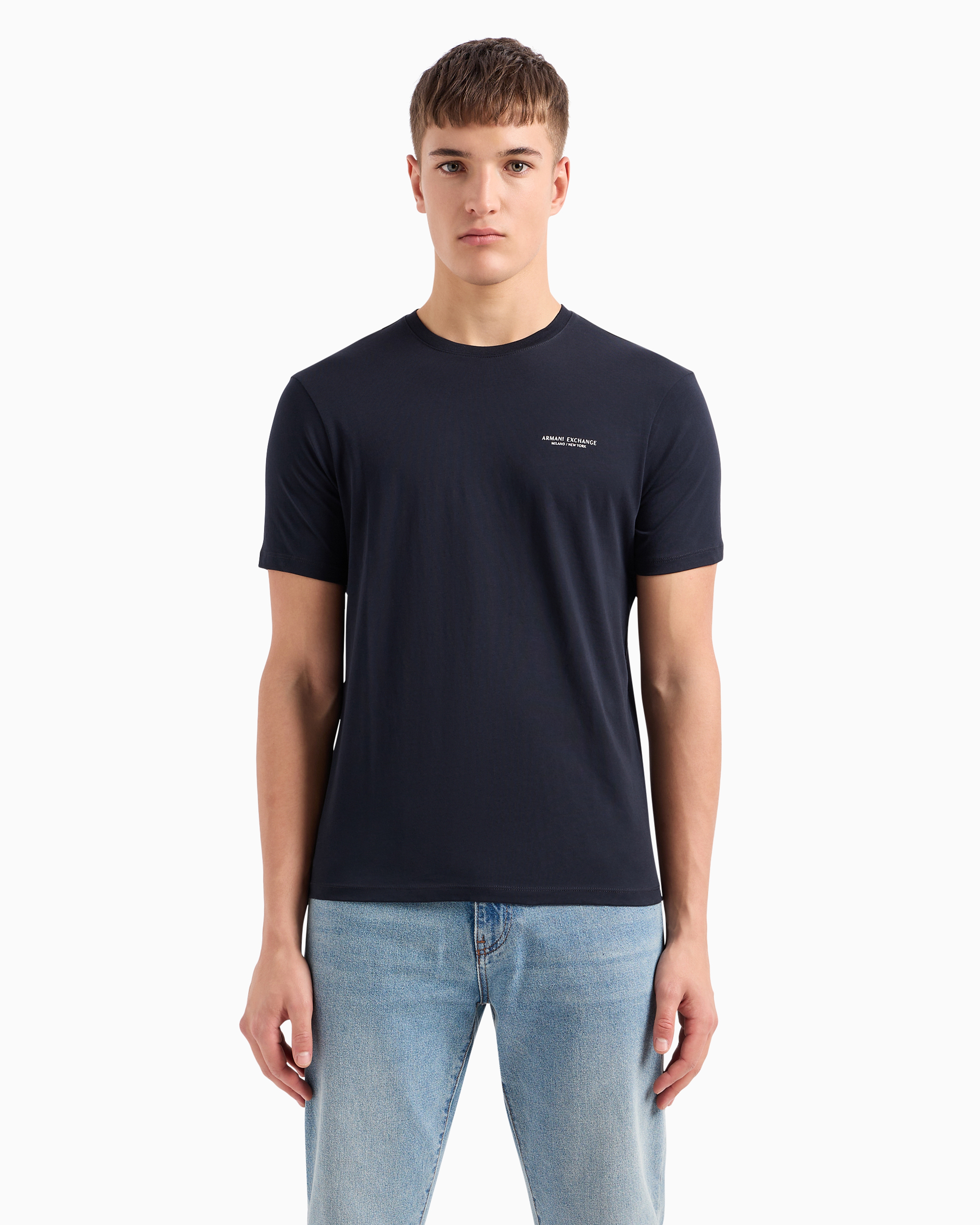 Armani Exchange Regular Fit T-shirt With Logo In Navy Blue