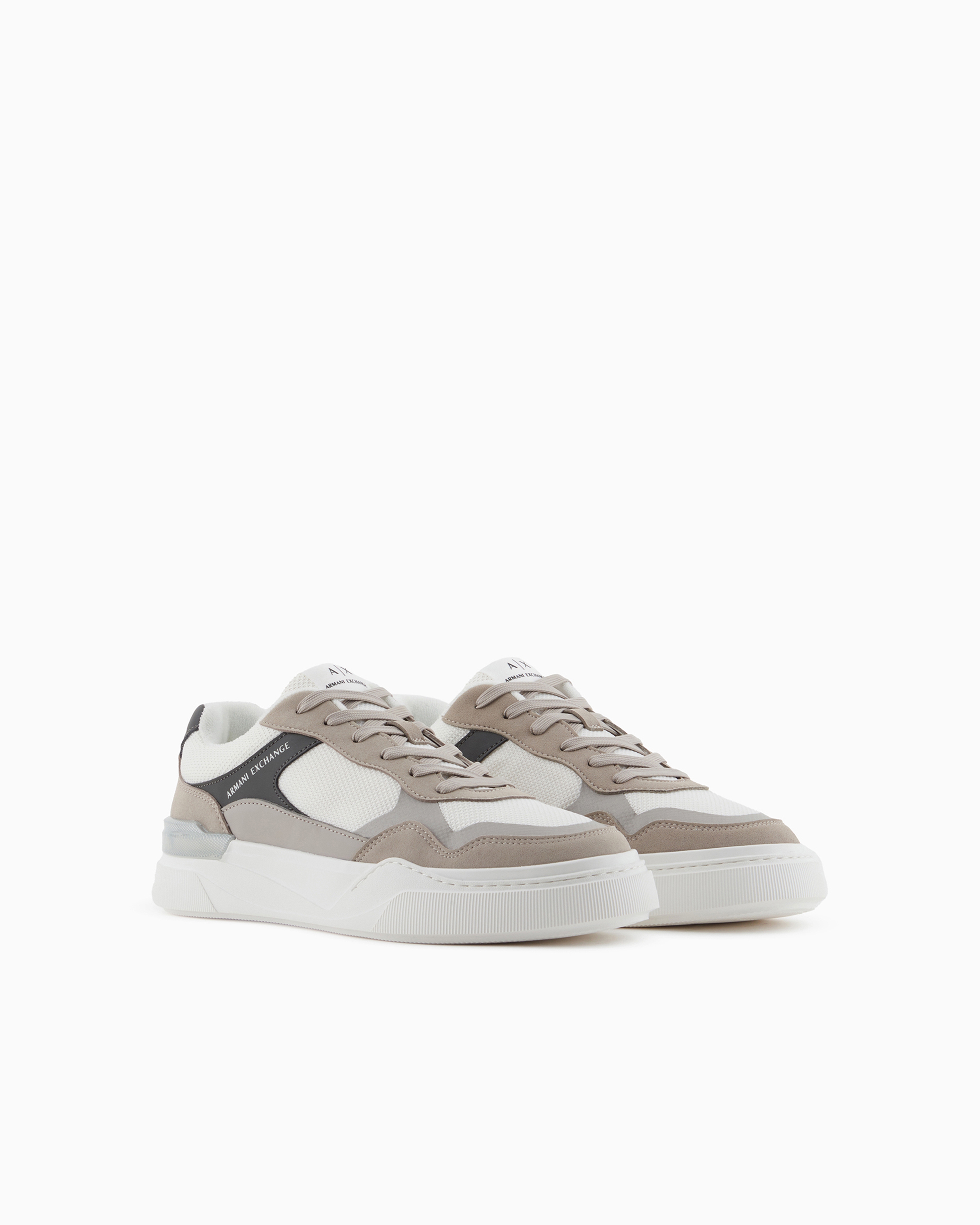 Shop Armani Exchange Sneakers With Laces In Combined Material In Beige