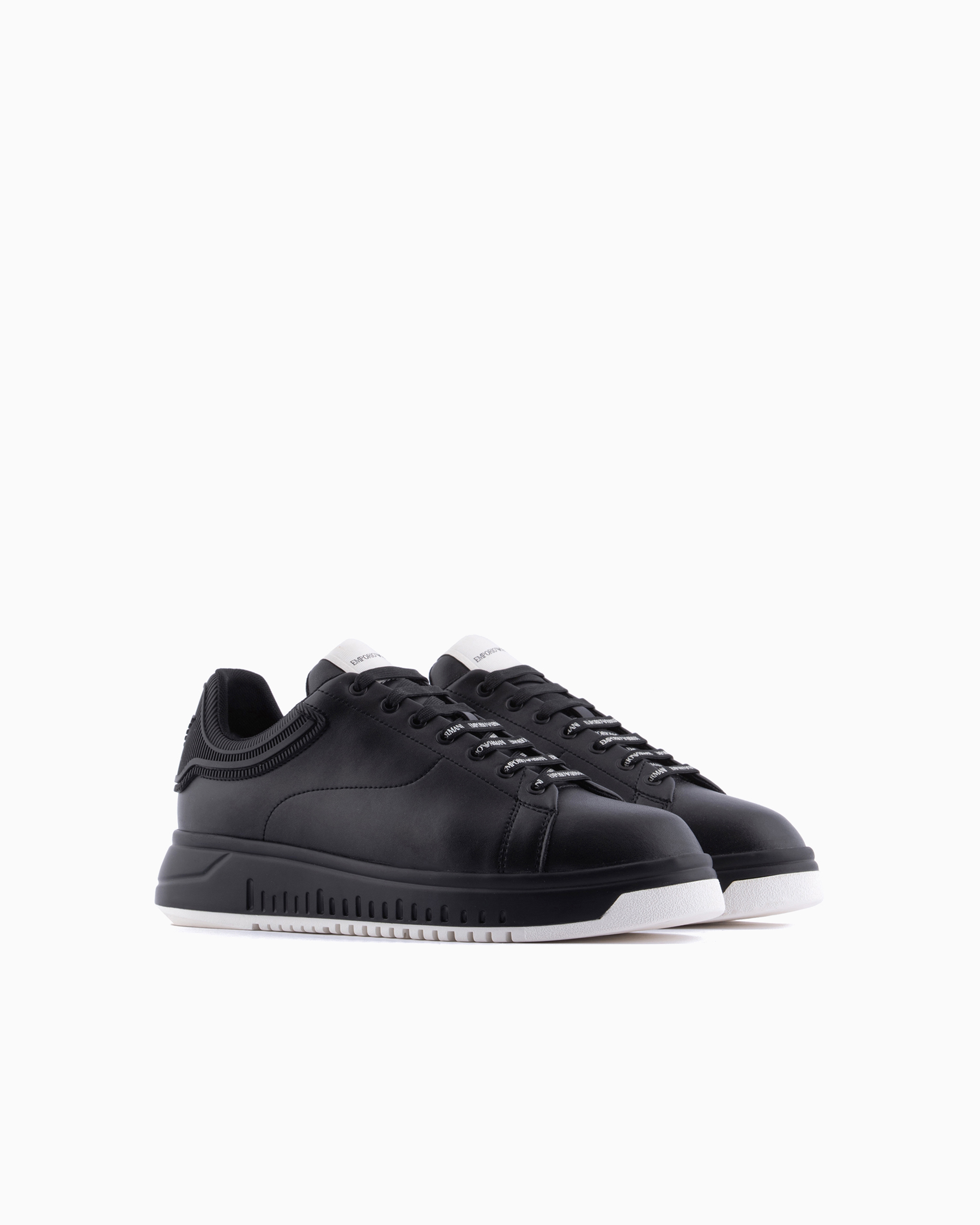 EMPORIO ARMANI LEATHER SNEAKERS WITH RUBBER BACK KNURLED SOLE 