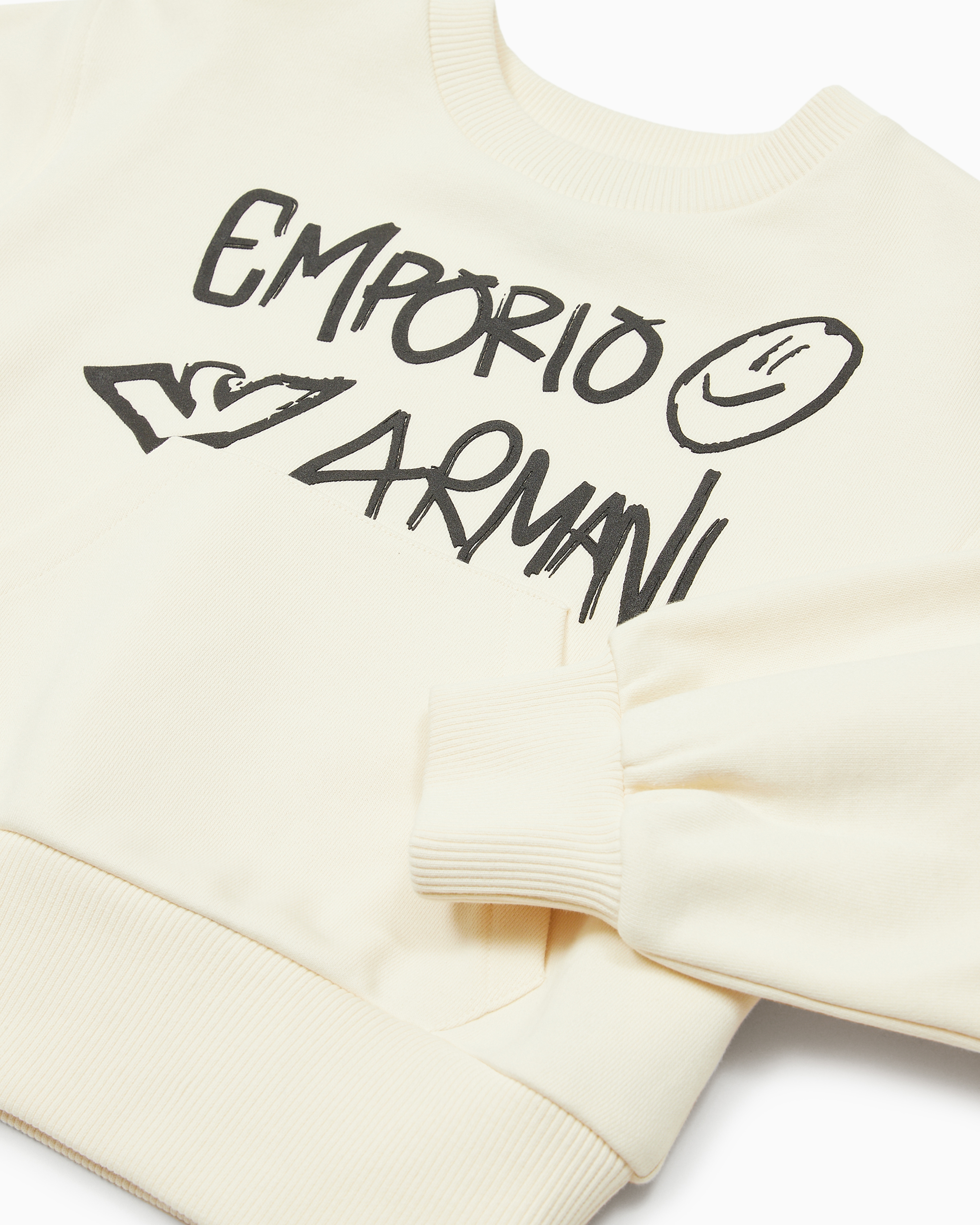 Shop Emporio Armani Ea Crew Jersey Sweatshirt With Graffiti Logo Print In Beige