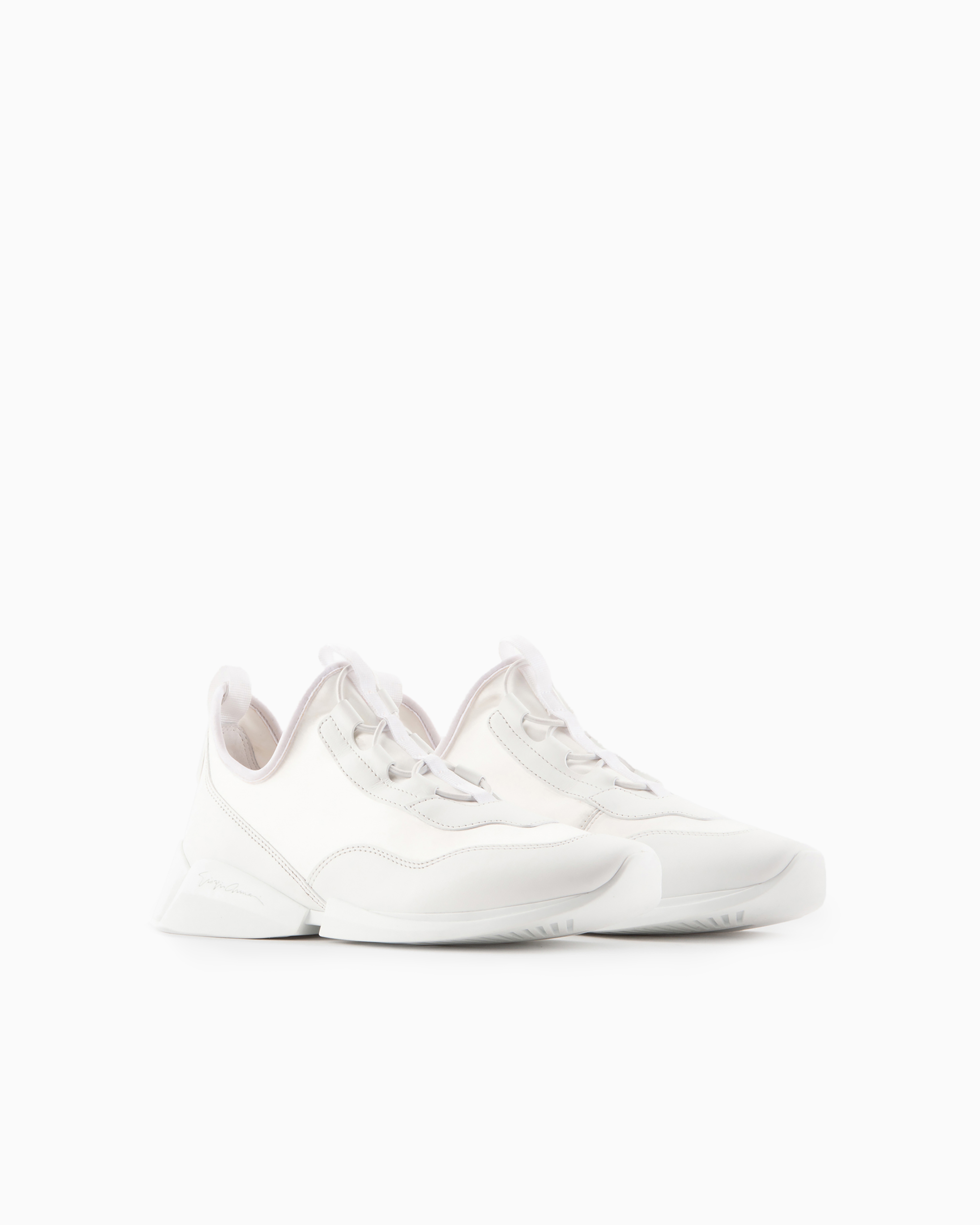 Giorgio Armani Official Store Technical Fabric And Leather Sneakers In White