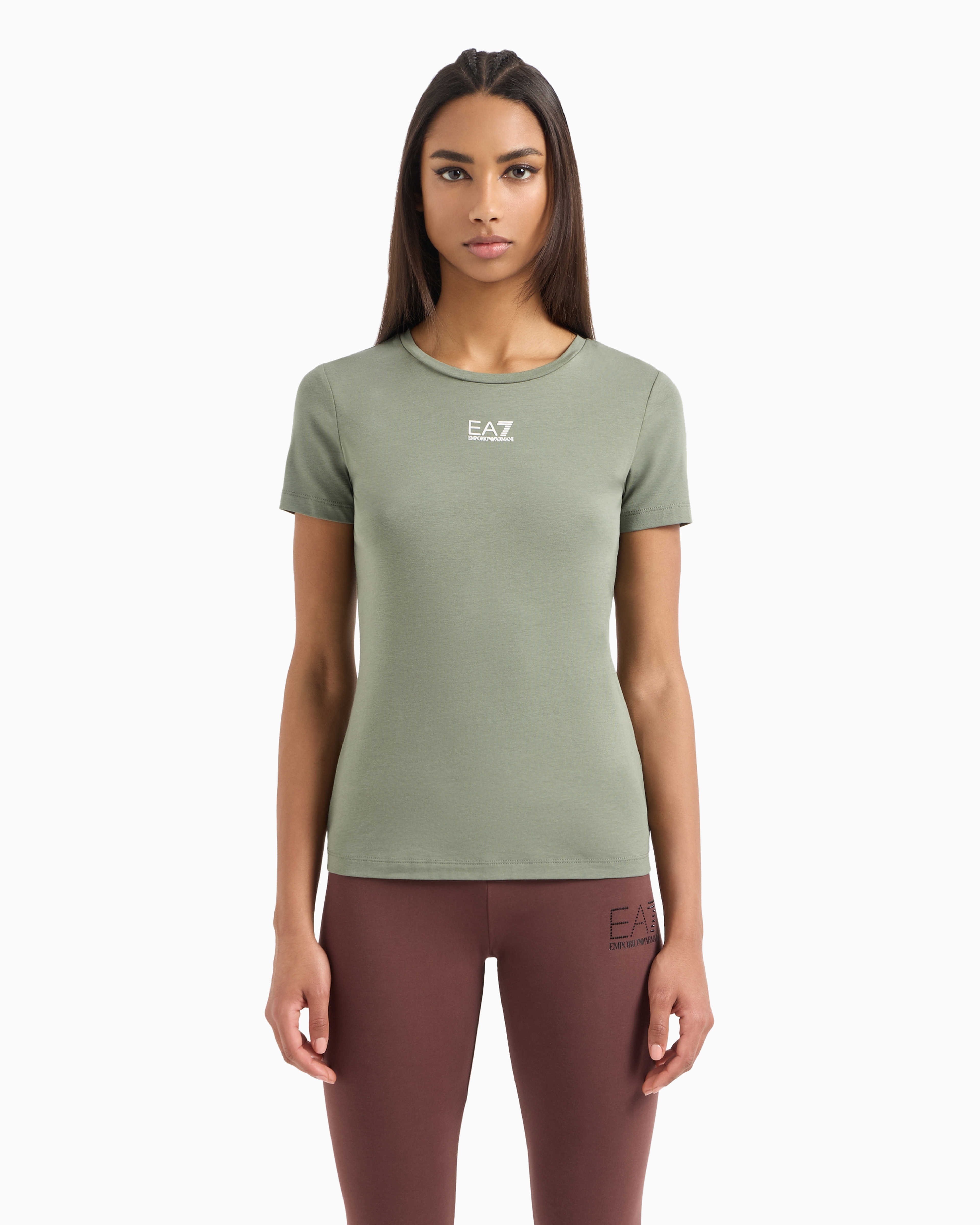 Shop Ea7 Logo Series Stretch Cotton And Modal T-shirt In Hellgrün