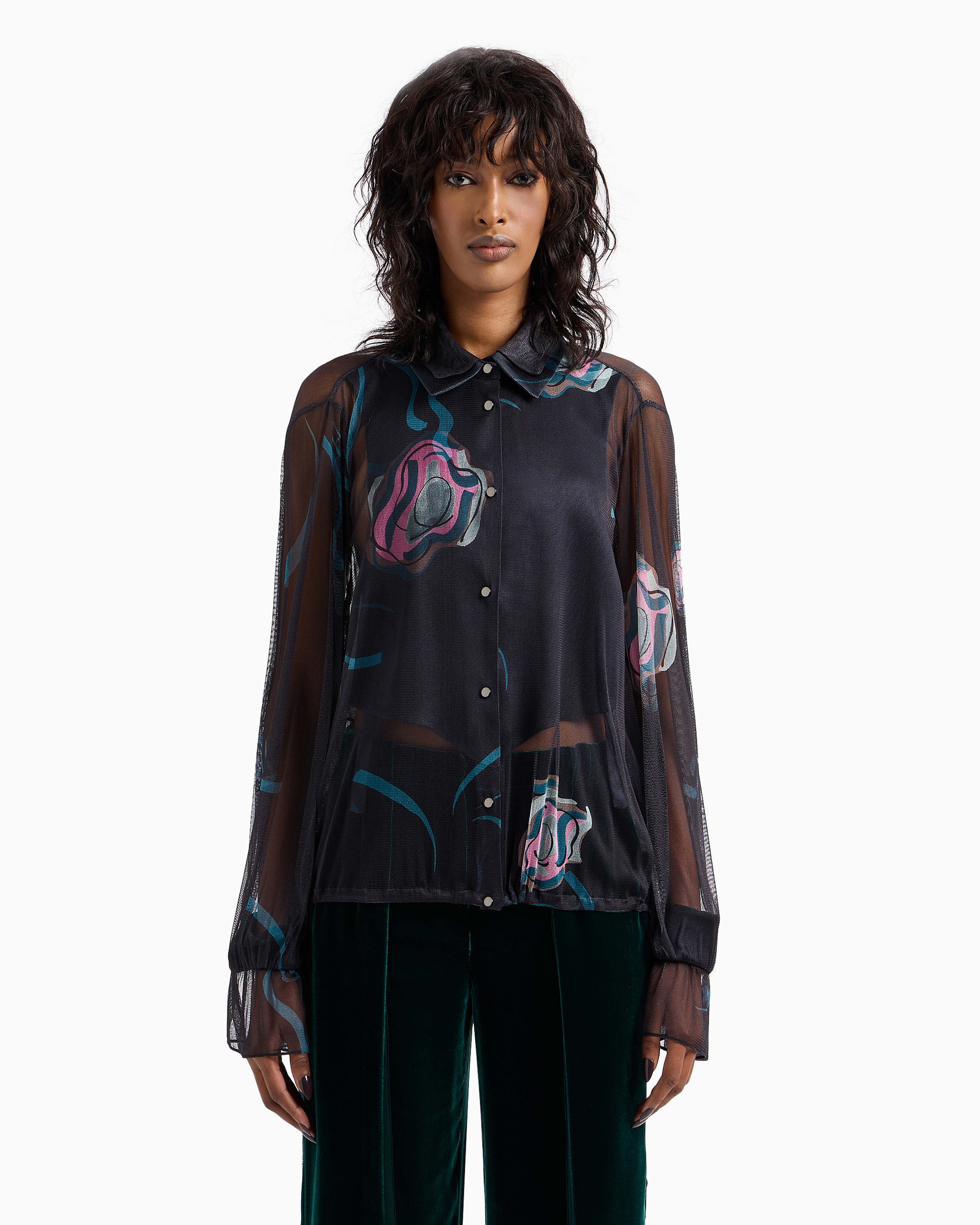 Shop Giorgio Armani Printed Silk Shirt With Plastron In Pattern