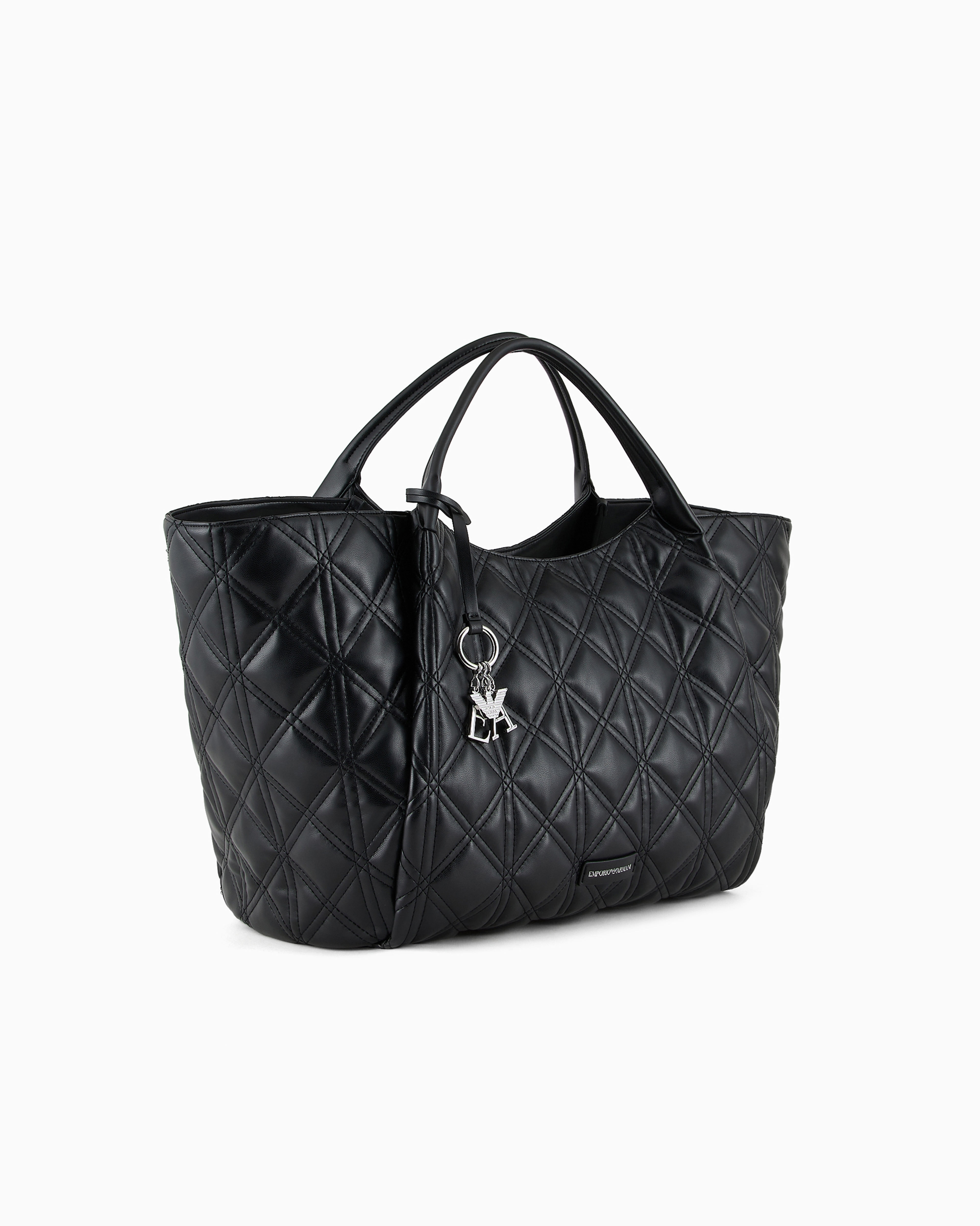 Shop Emporio Armani Quilted Nappa Leather-effect Oversized Shopper Bag In Black