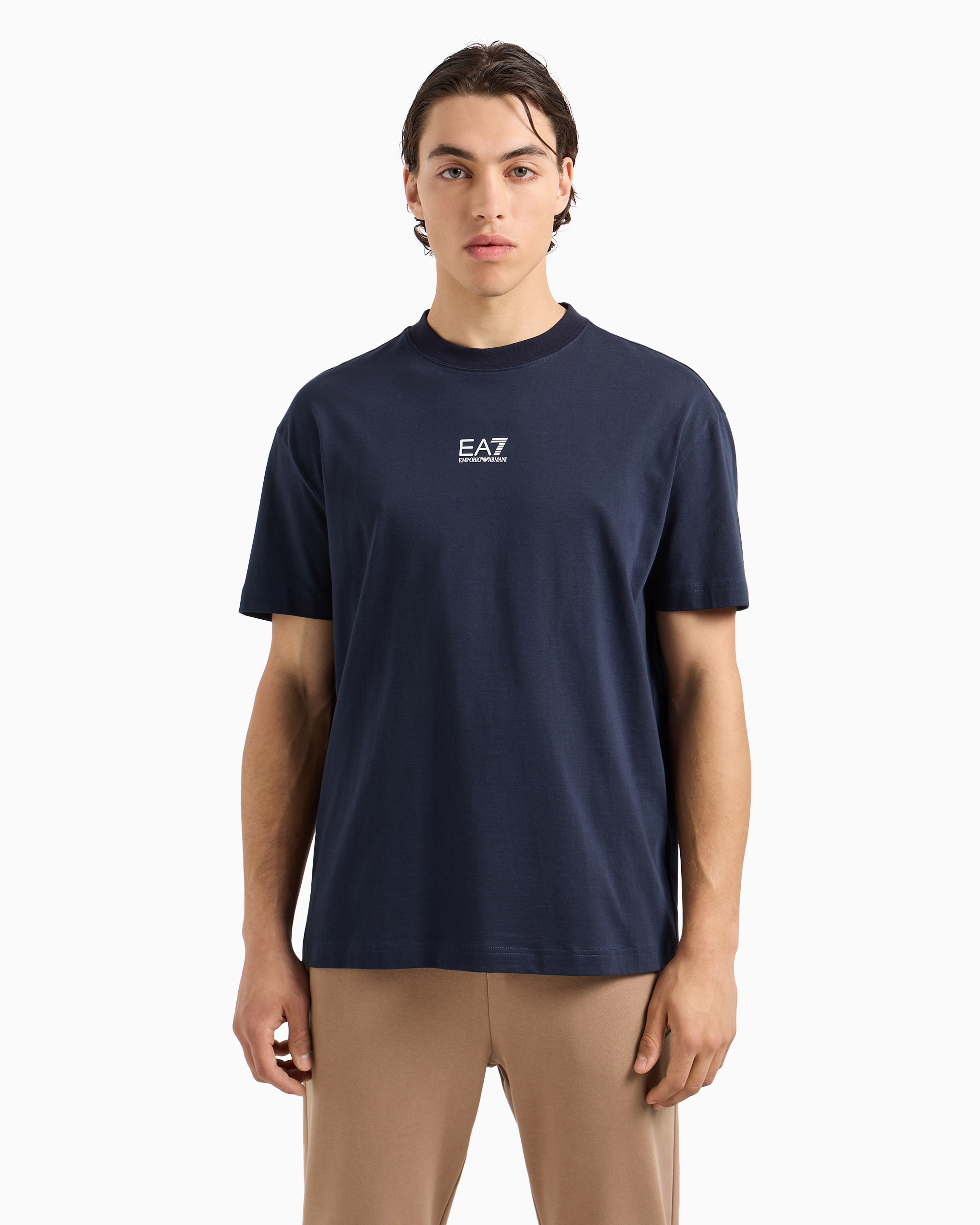 Shop Ea7 Graphic Series Cotton Crew-neck T-shirt In Navy_blue