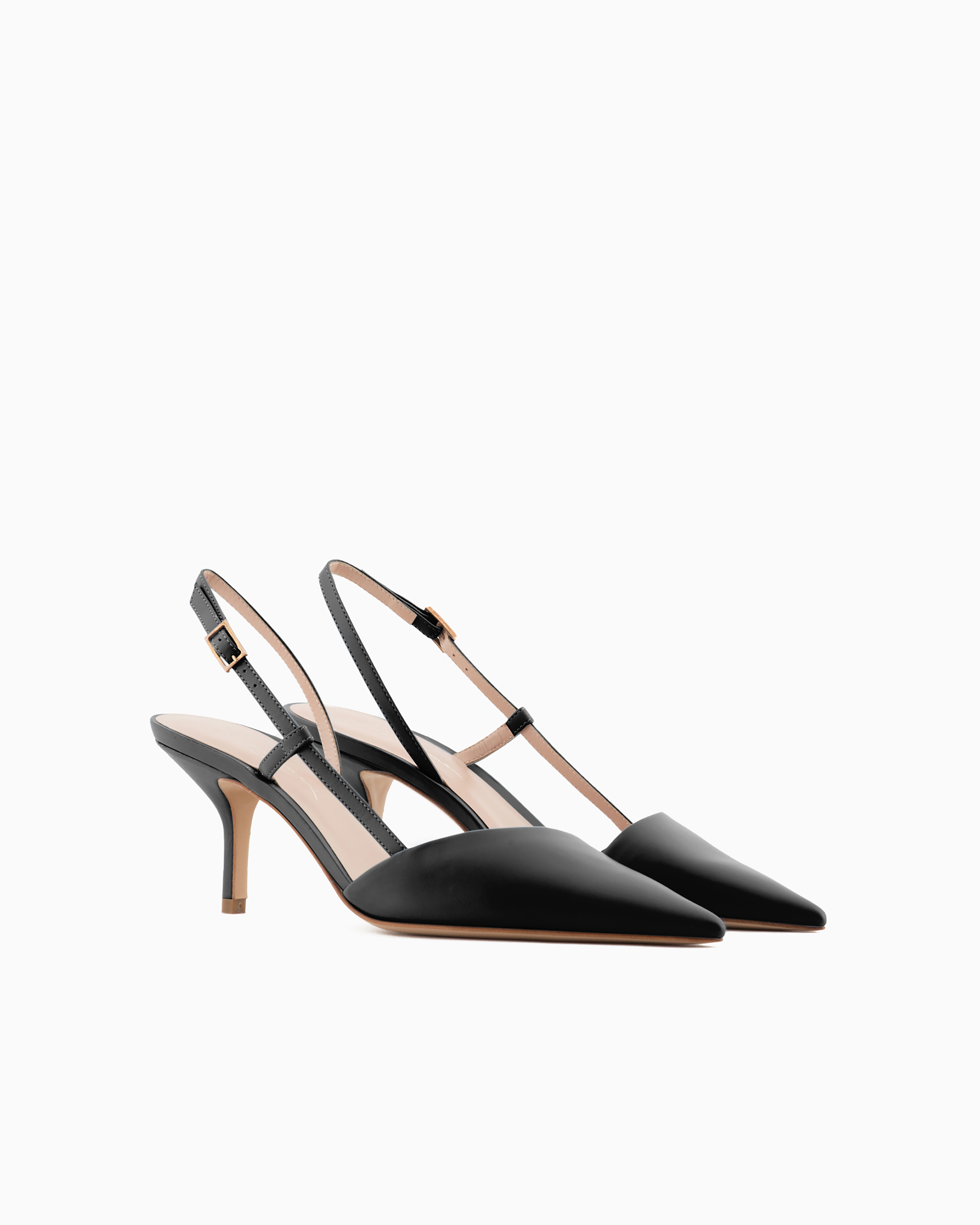 Shop Giorgio Armani Leather Slingbacks In Black