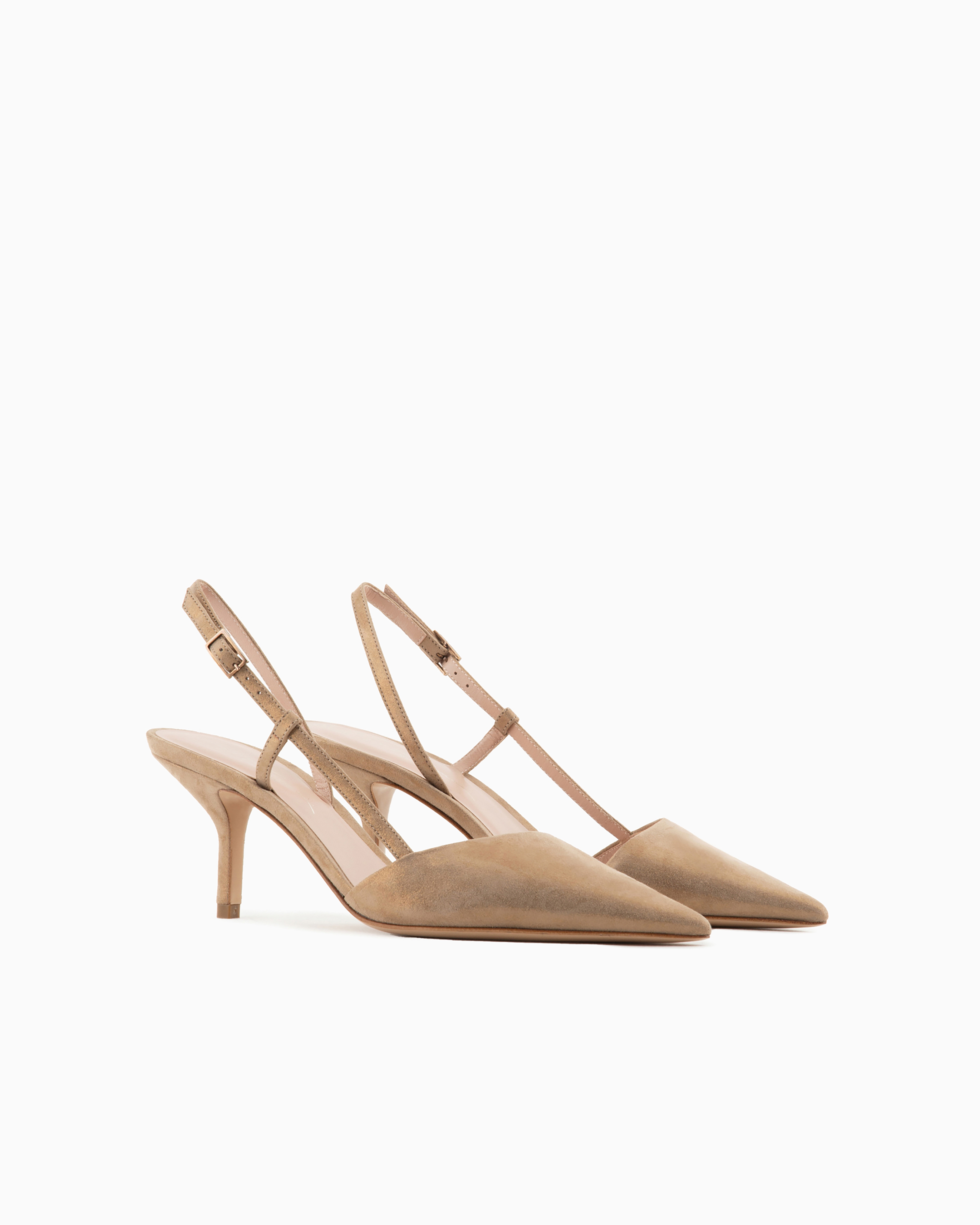 Shop Giorgio Armani Laminated Suede Slingbacks In Gold