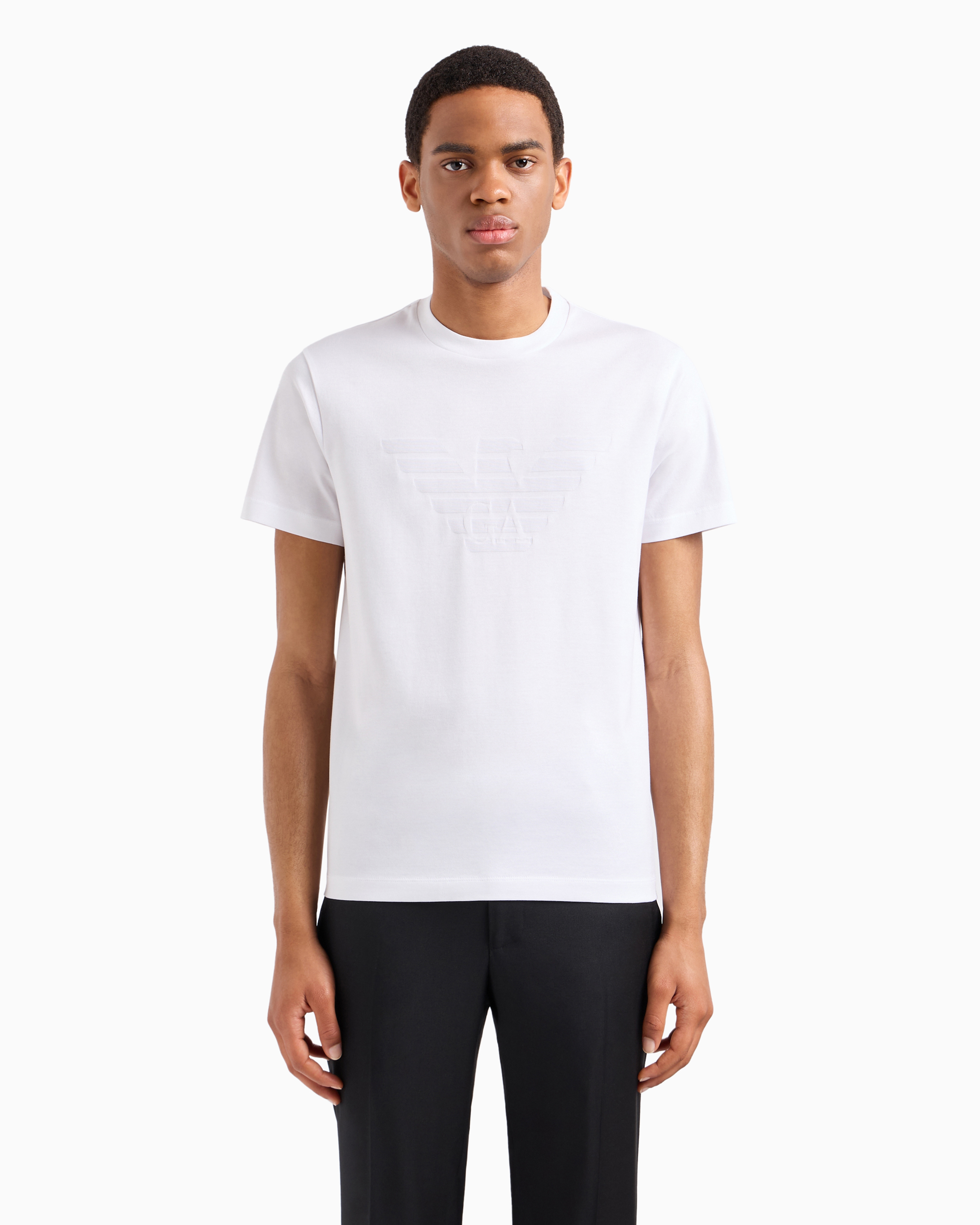 Emporio Armani White Logo Embroidery T-shirt In White Logo