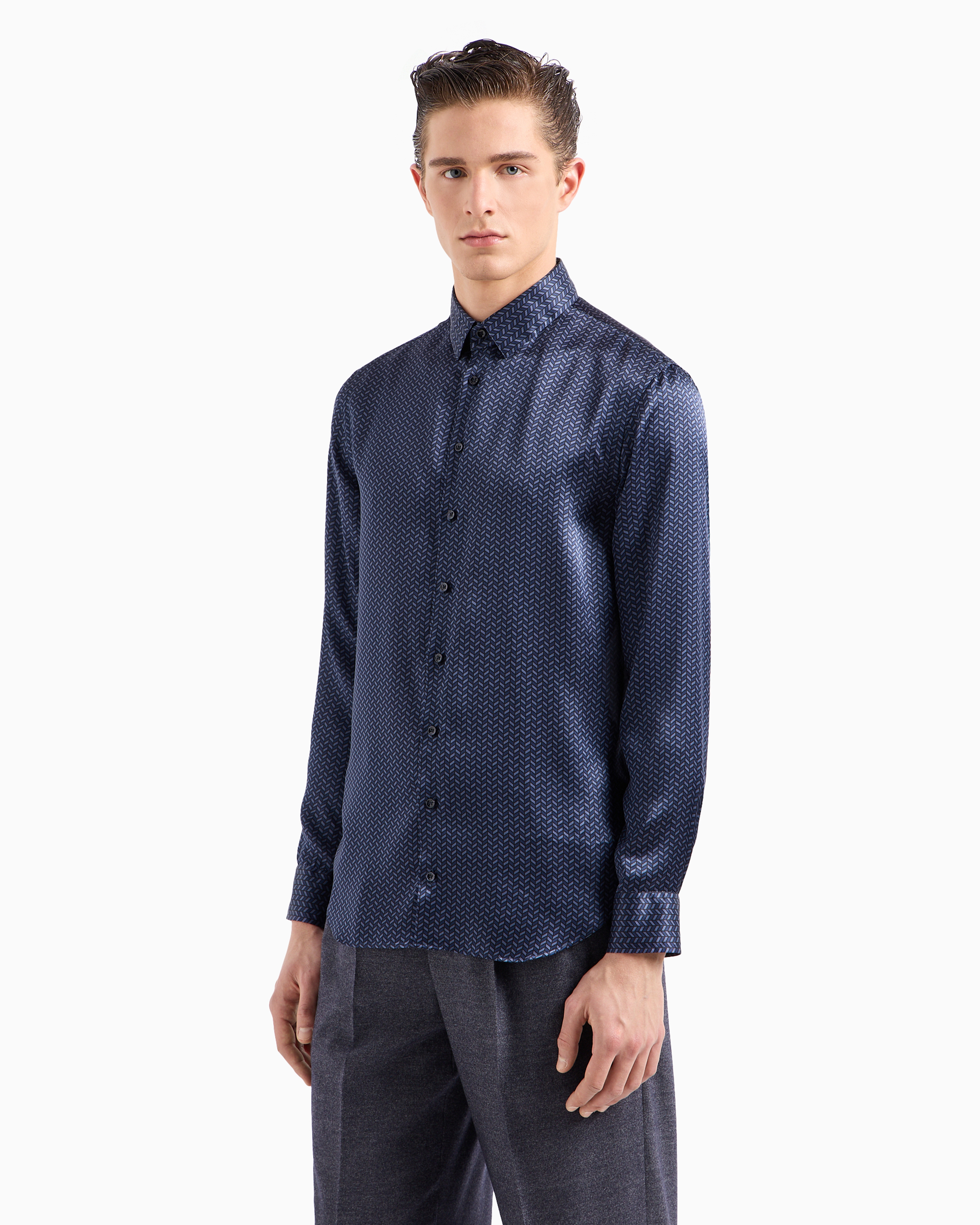 Regular-fit printed silk-satin shirt | Giorgio Armani