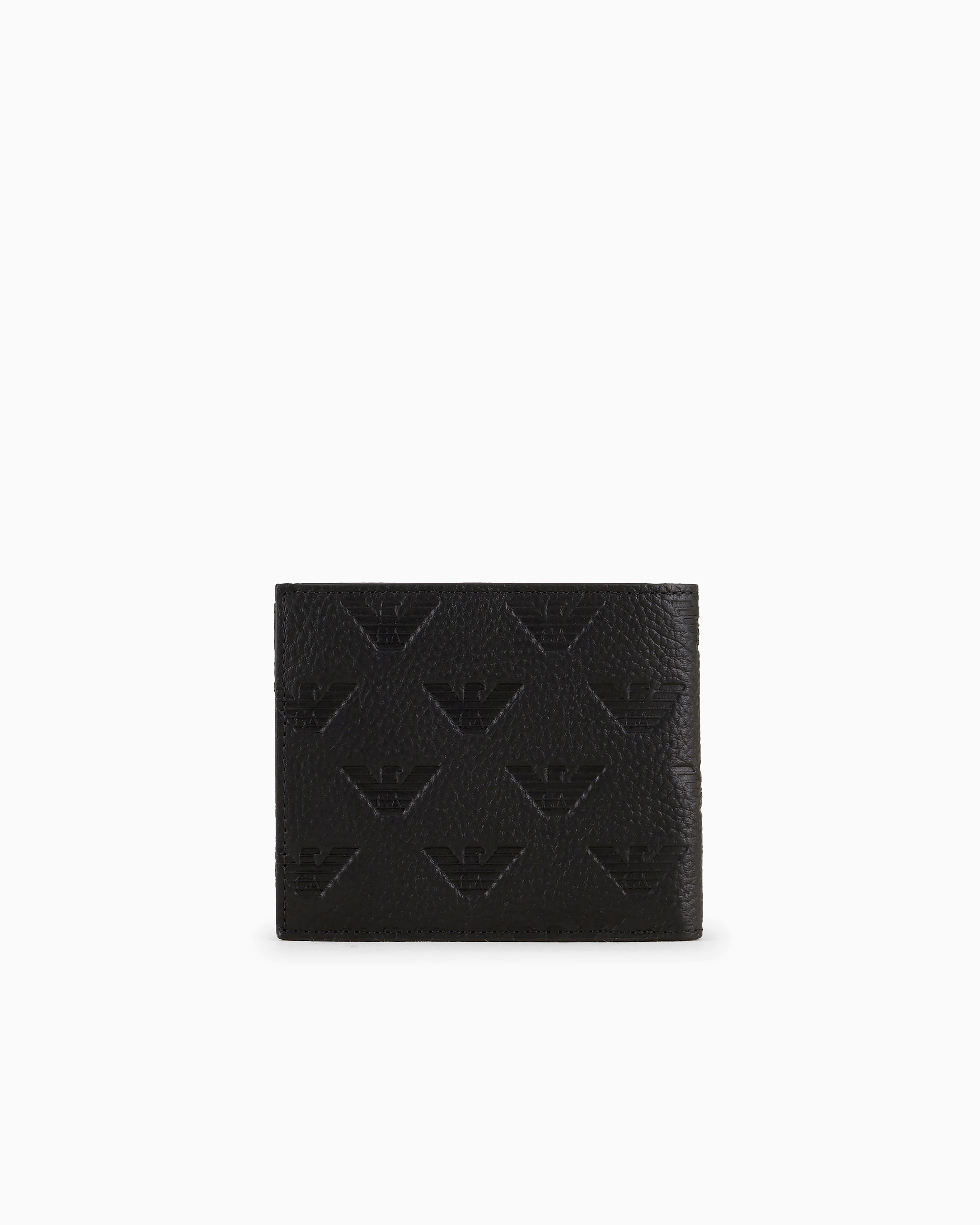 EMPORIO ARMANI LEATHER COIN-POCKET WALLET WITH ALL-OVER EMBOSSED EAGLE 