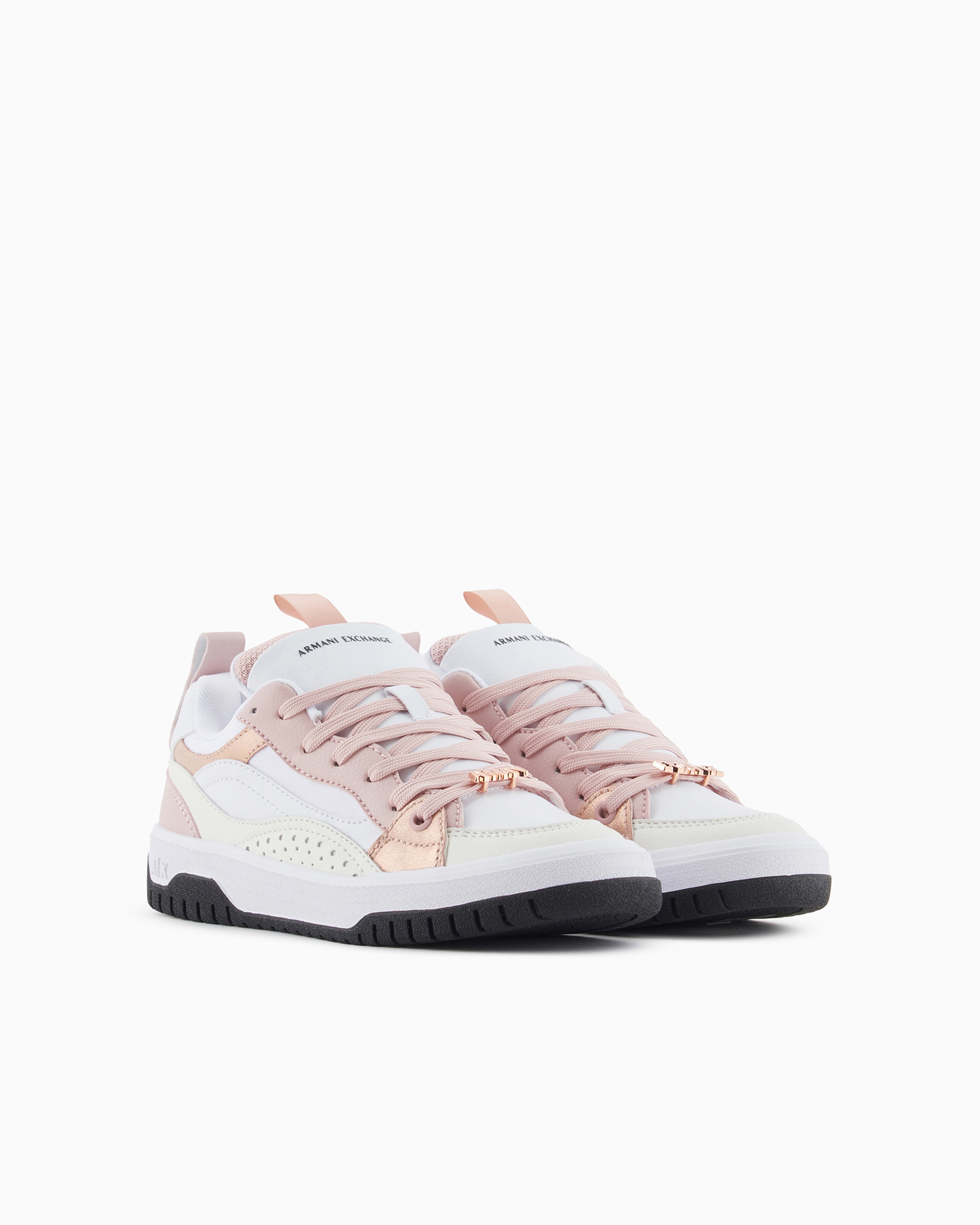 Shop Armani Exchange Sneakers With Metal Details And Logo In Pink