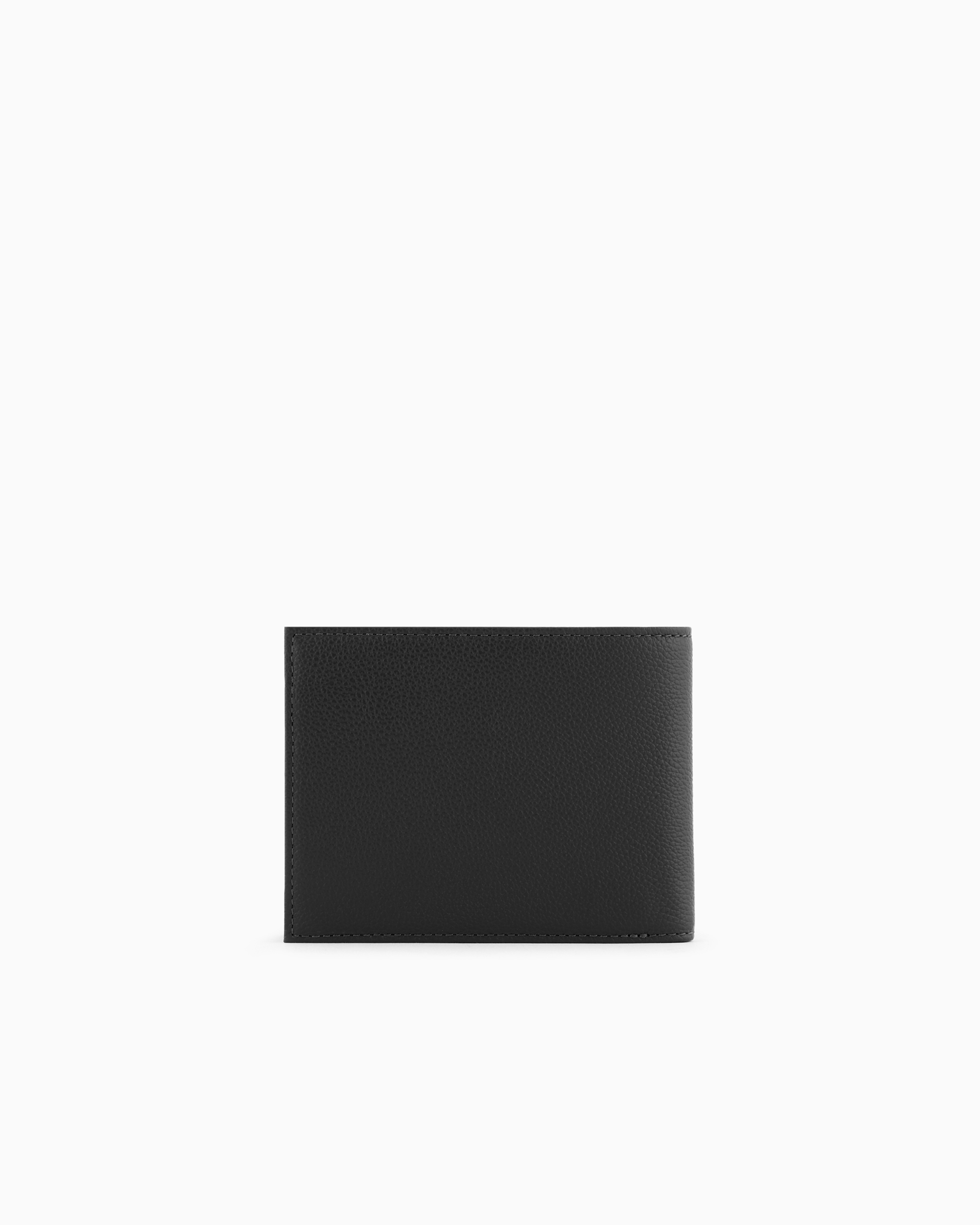 Emporio Armani Official Store Tumbled-leather Bi-fold Wallet With Outer Pocket In Black Logo