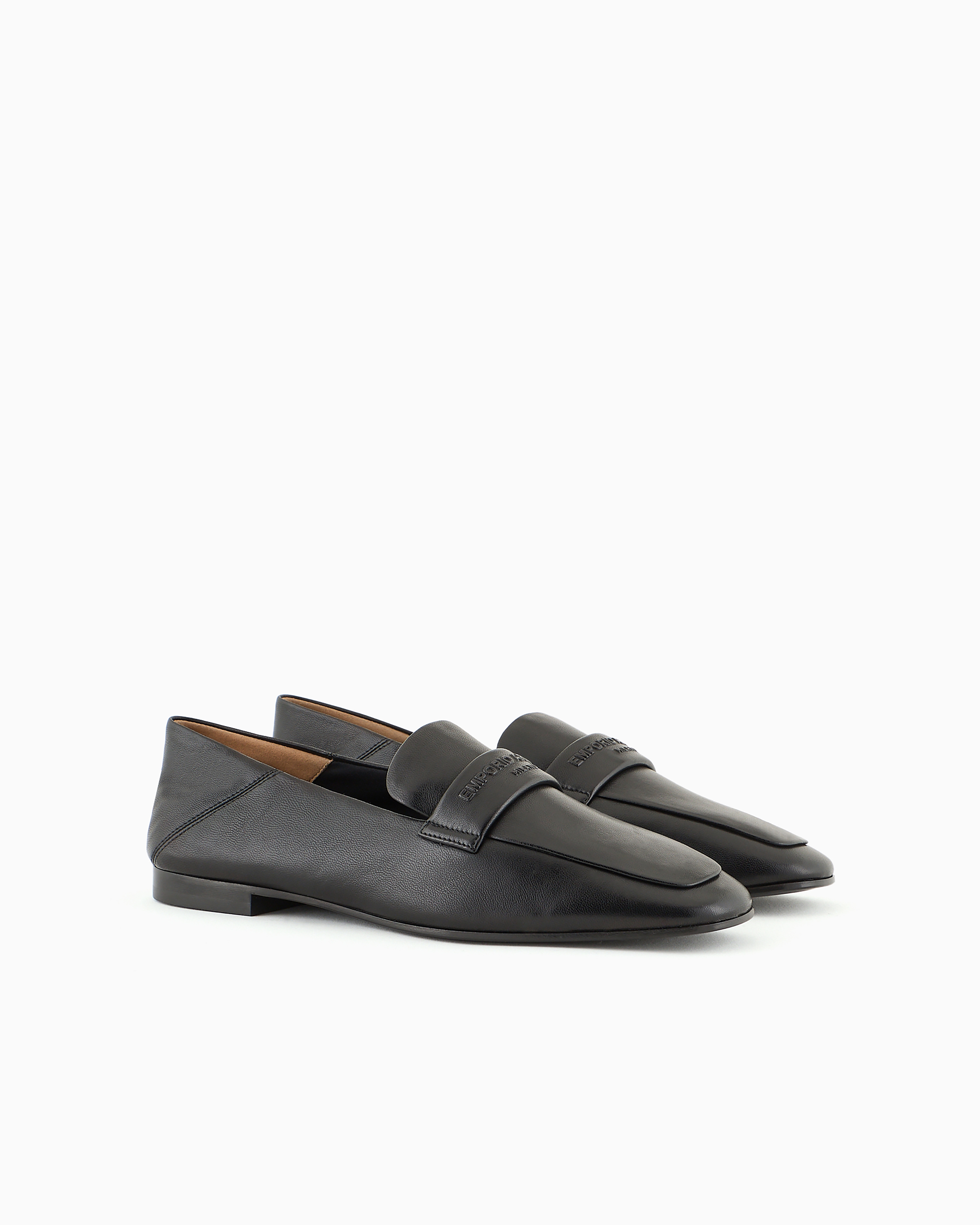 Emporio Armani Nappa Leather Loafers With Embossed Logo In Black