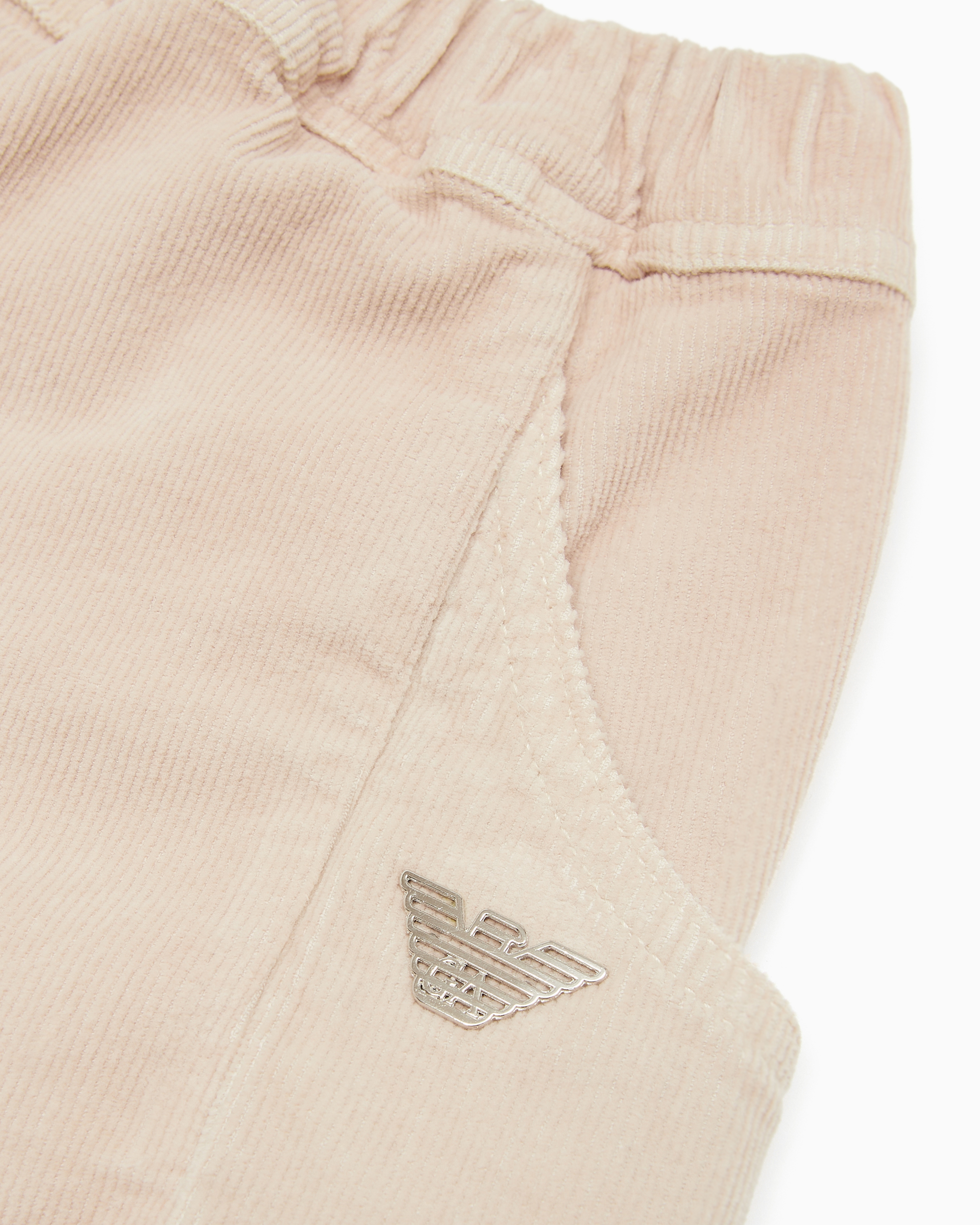 Shop Emporio Armani Corduroy Trousers With Elasticated Waist In Beige