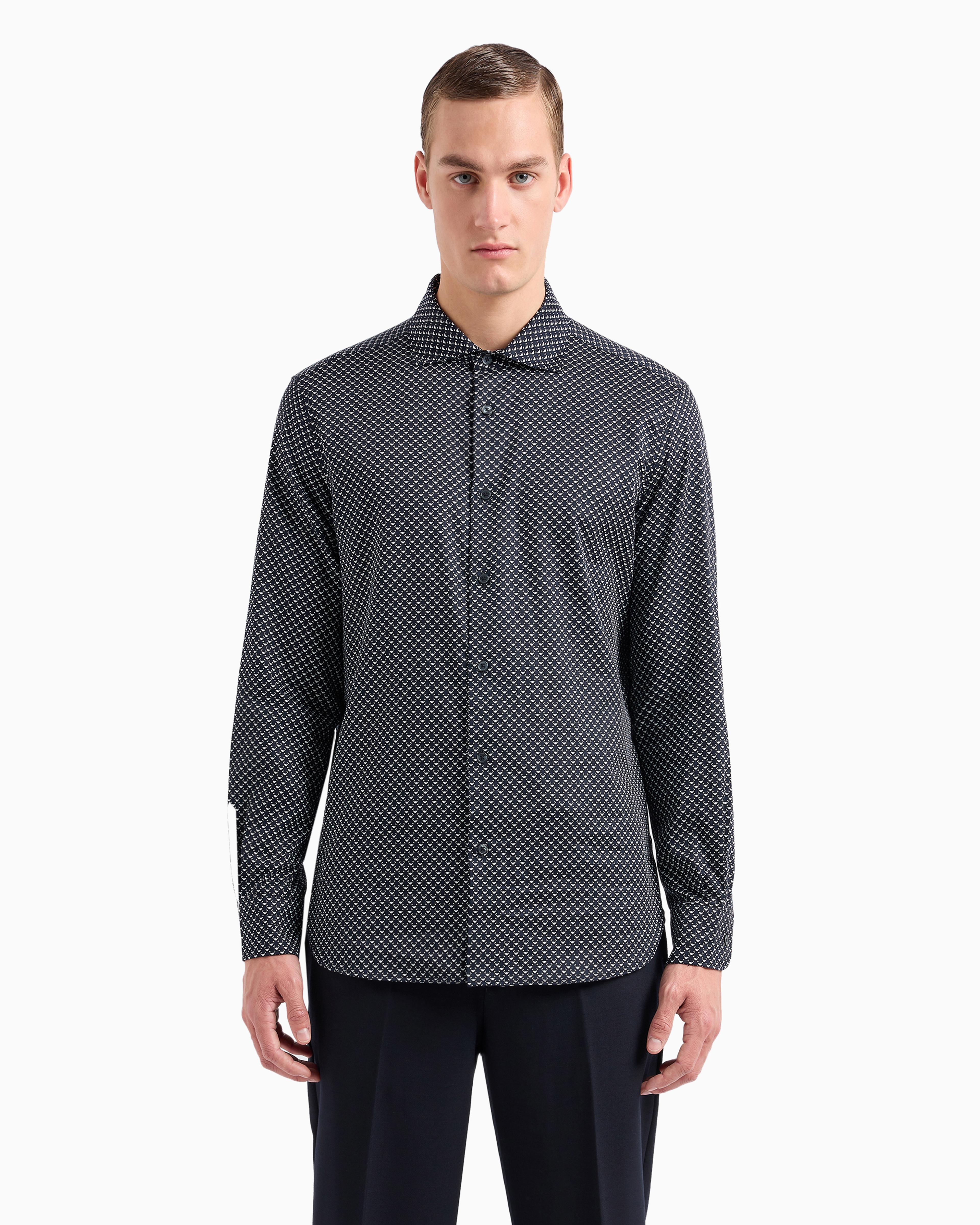 Cotton shirt with all-over logo print | Emporio Armani