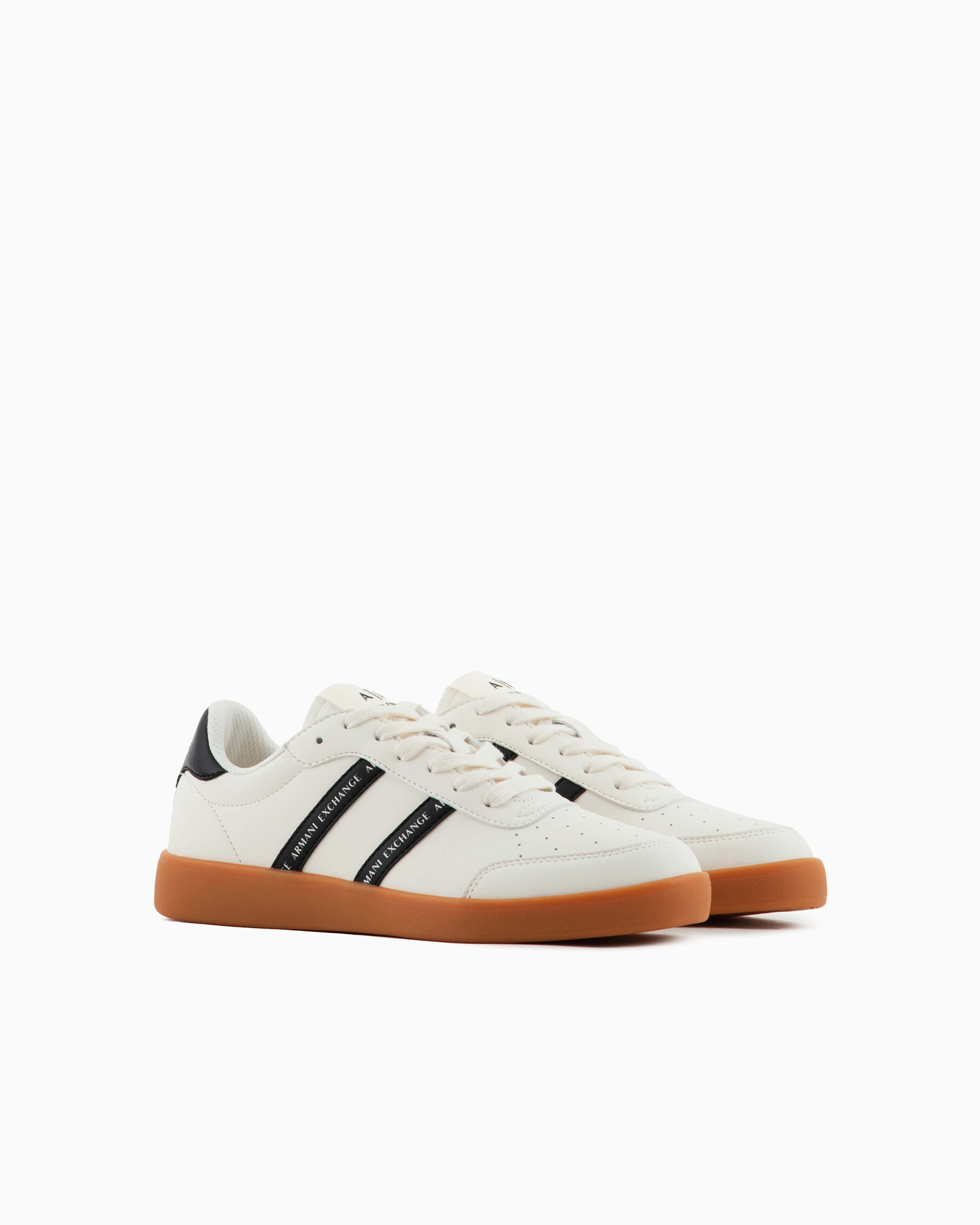 Shop Armani Exchange Sneakers With Contrasting Side Bands In Bianco E Nero