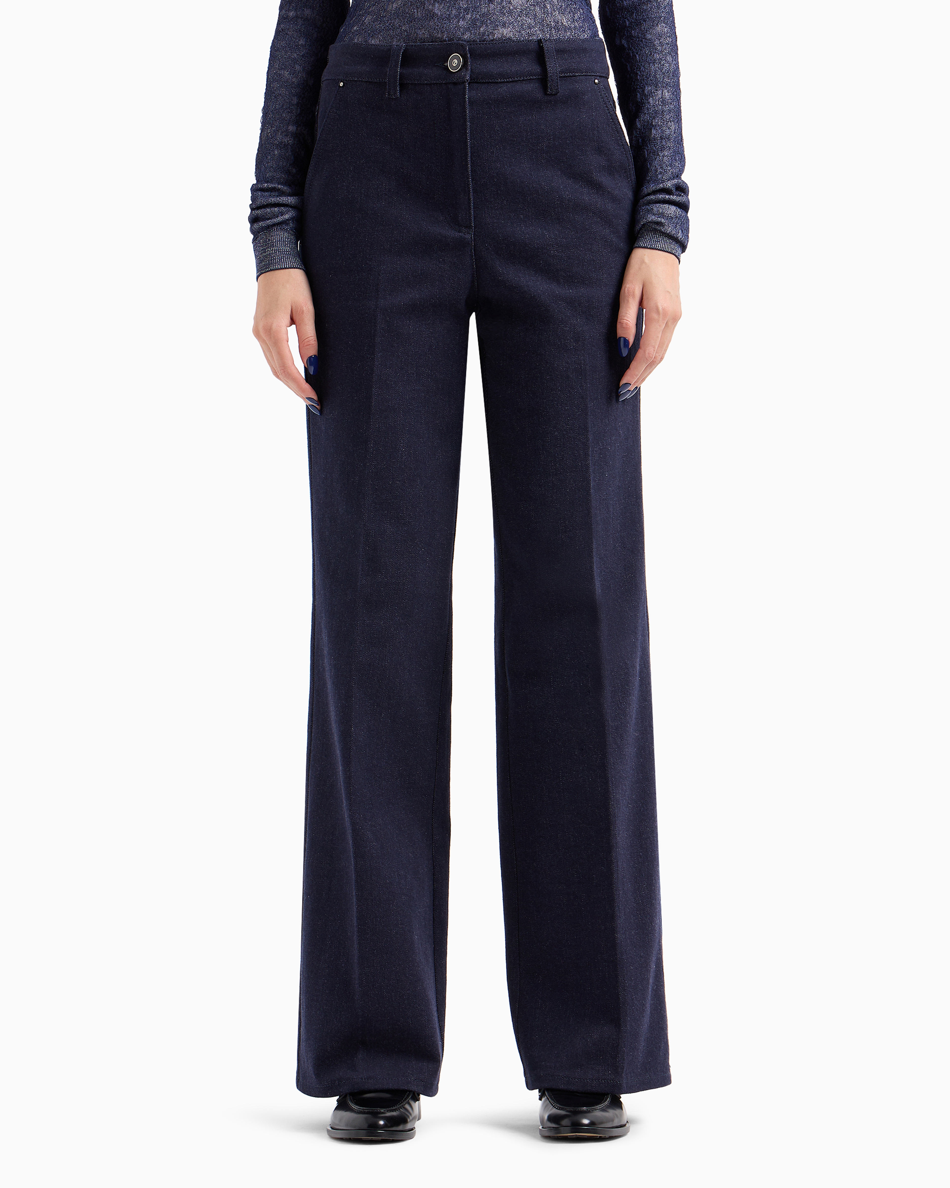 Giorgio Armani Official Store Denim Collection Palazzo-style Five-pocket Trousers In Stretch Denim In Blue