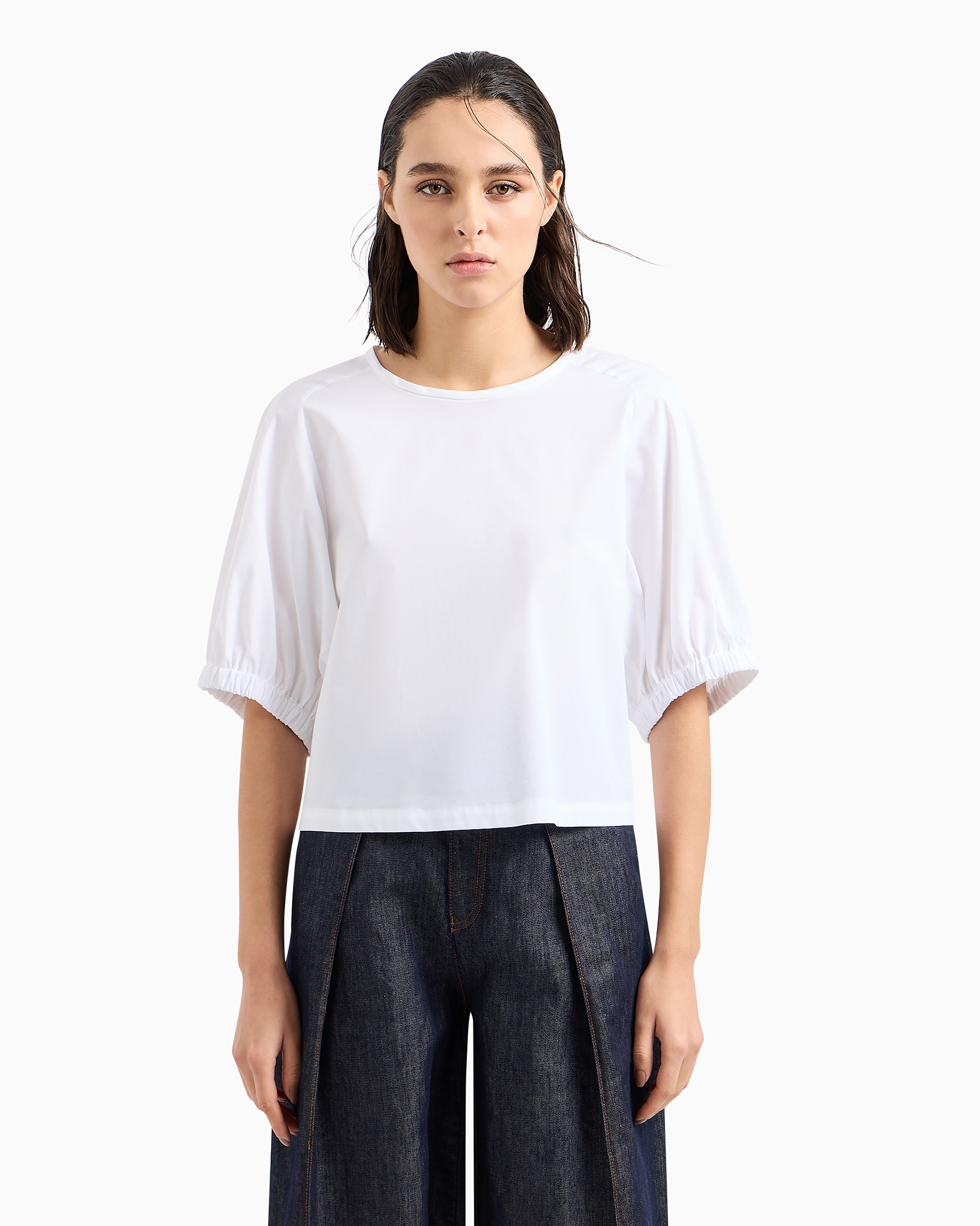 Shop Emporio Armani Short-sleeved Tie Blouse In Poplin In White