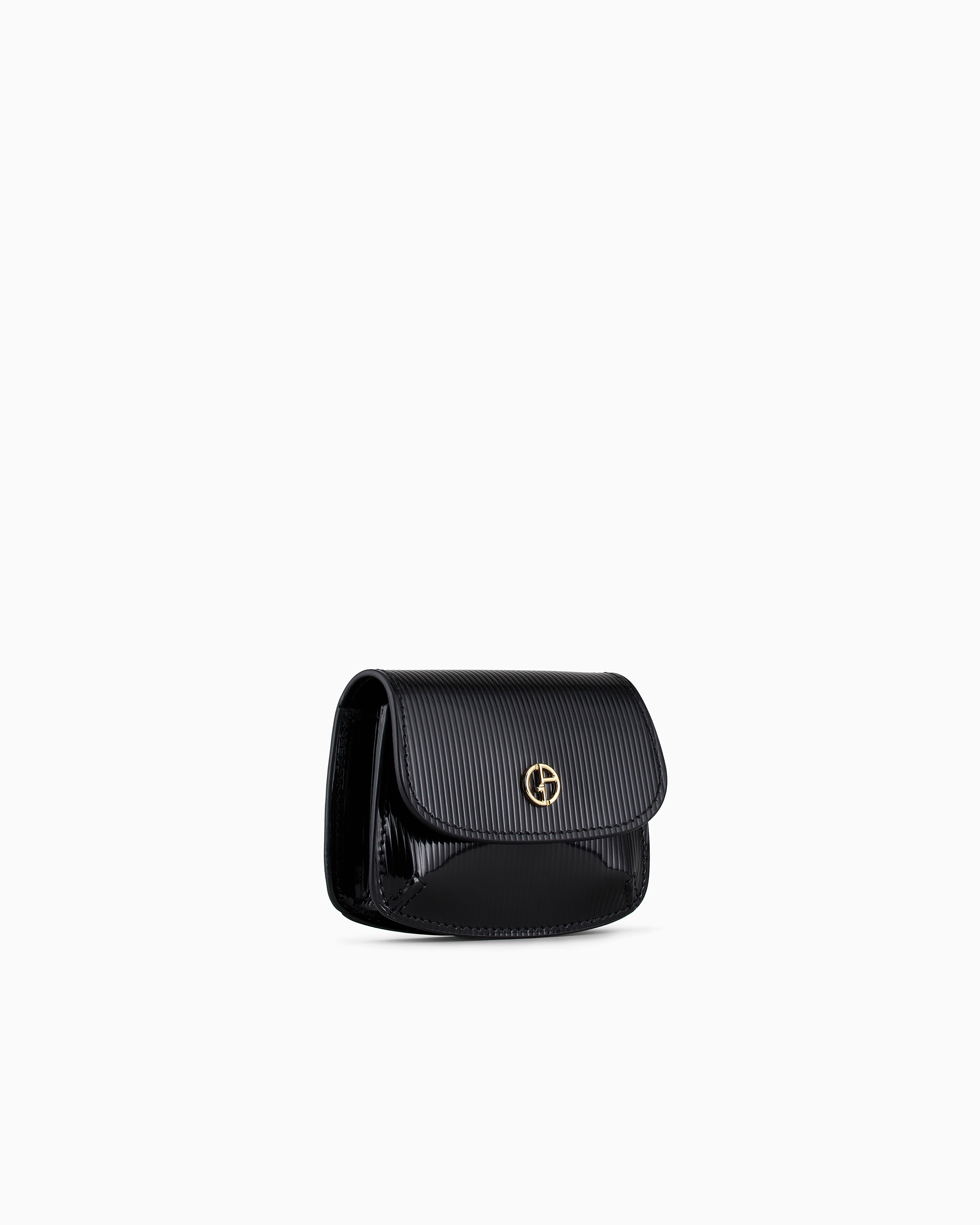 Giorgio Armani La Prima Striped, Lamé-leather Mini Charm In Black