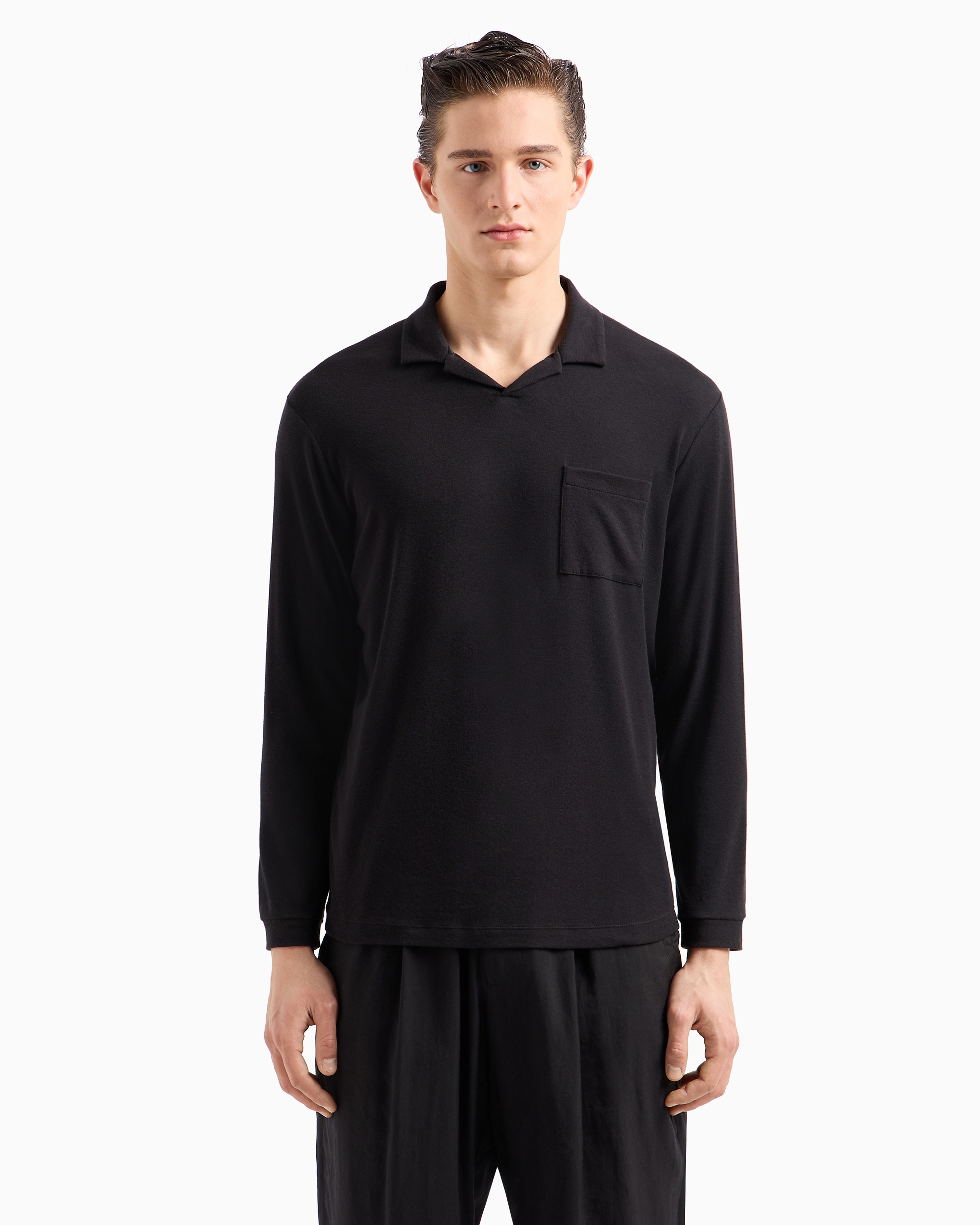 GIORGIO ARMANI COTTON AND CASHMERE JERSEY LONG-SLEEVED POLO SHIRT 