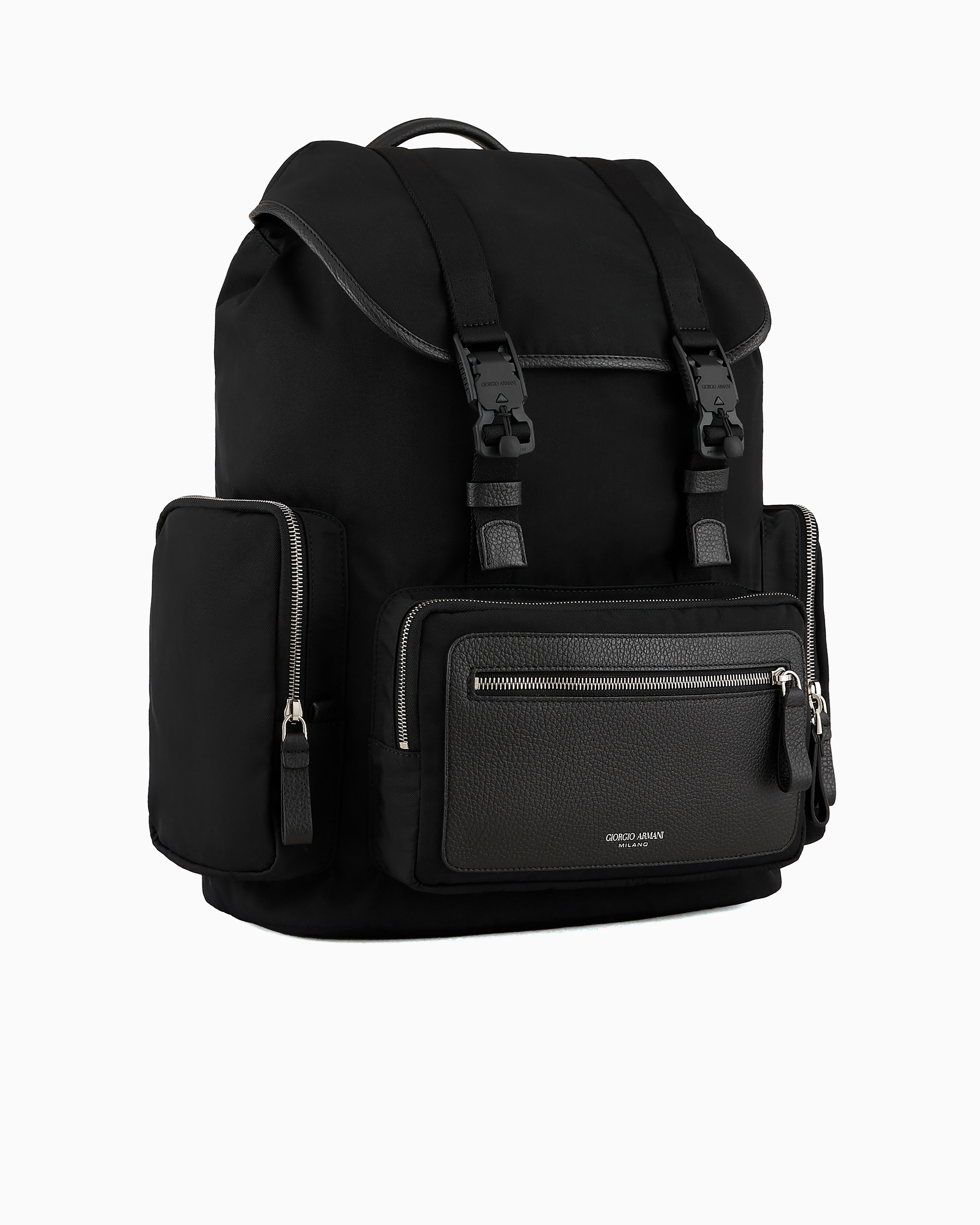 Giorgio Armani Official Store Recycled-nylon And Pebbled-leather Backpack Armani Sustainability Values In Black