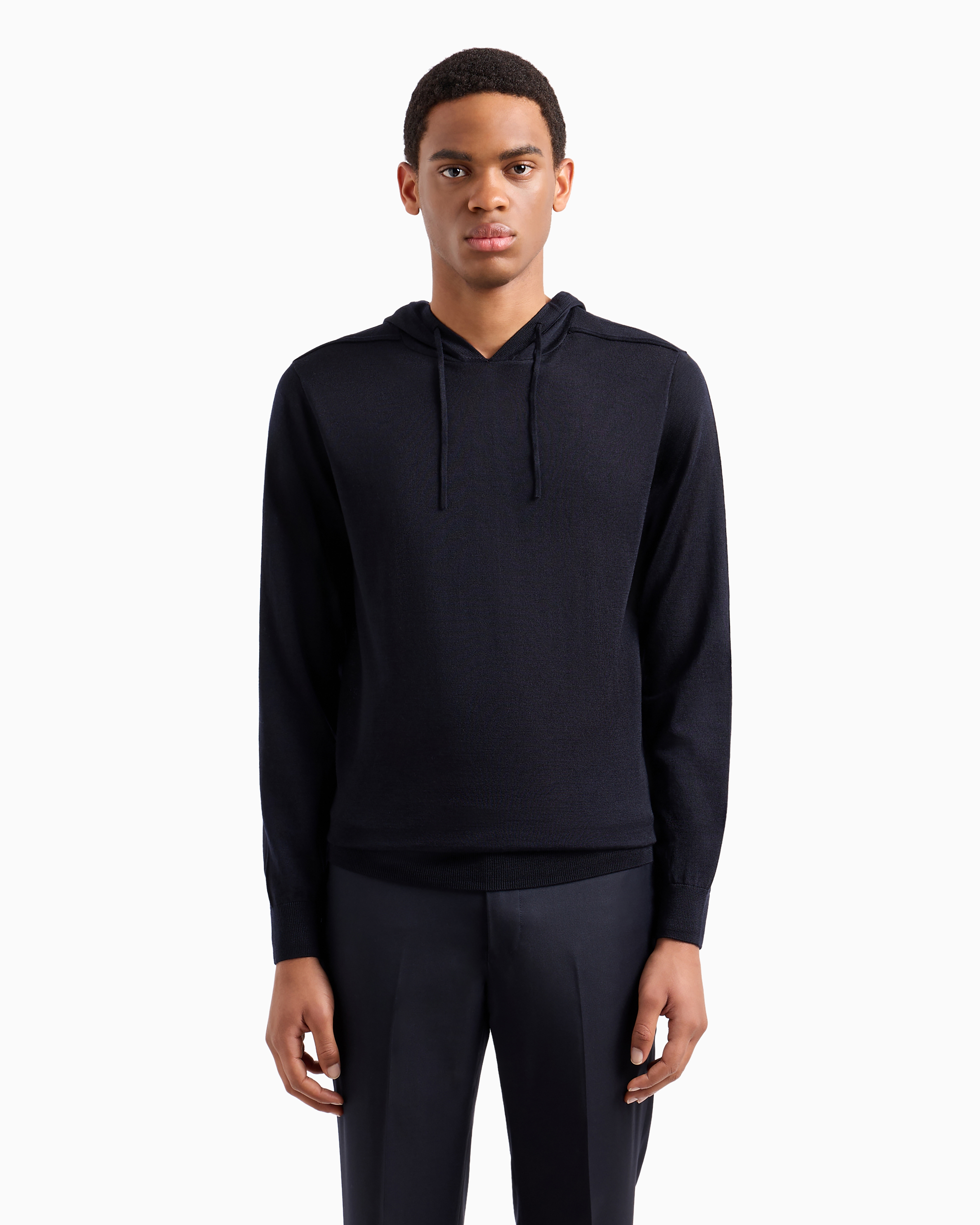 Emporio Armani Lyocell-blend Hooded Jumper In Navy Blue