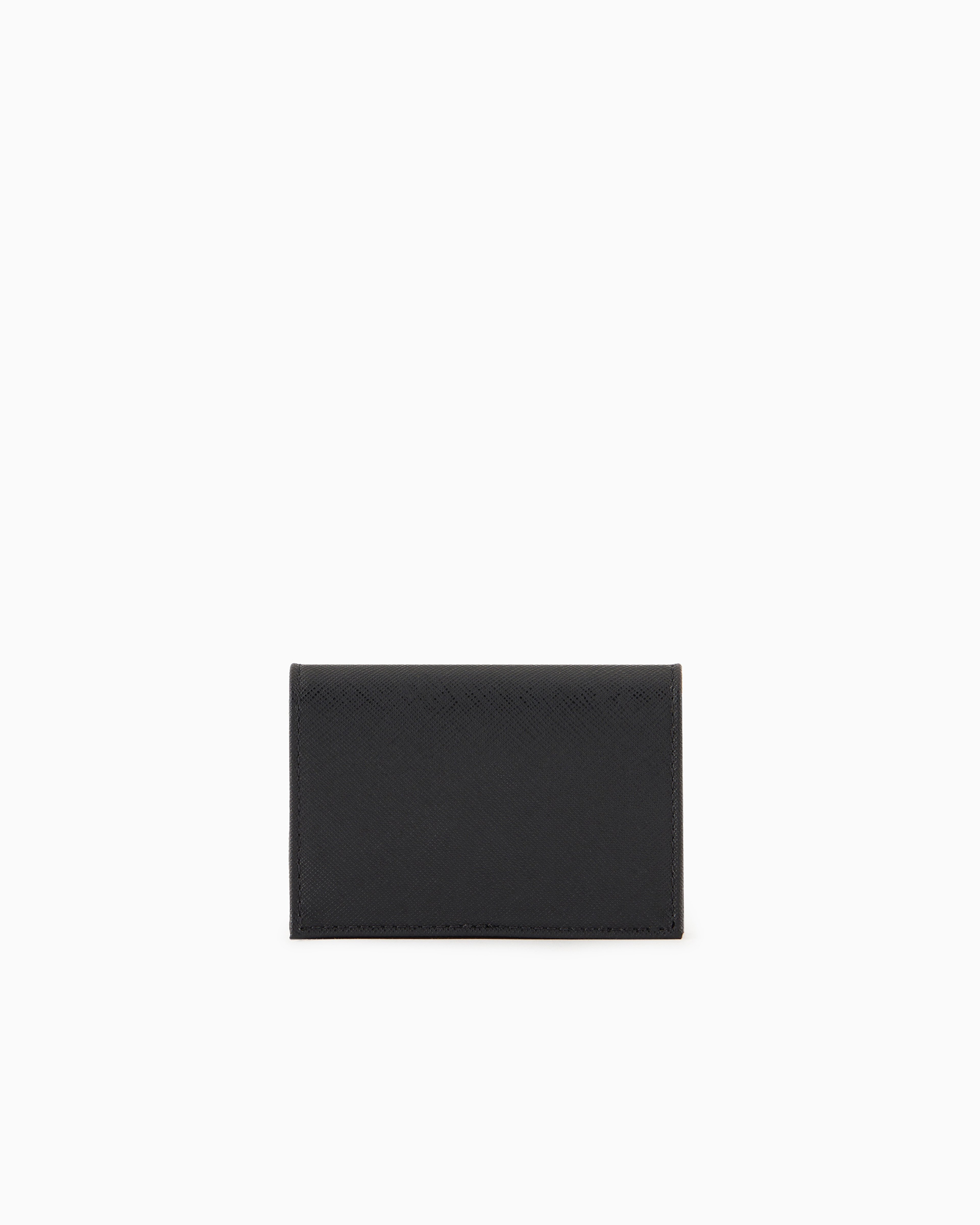 Emporio Armani Asv Regenerated Saffiano Leather Card Holder With Flap And Eagle Plate In Deep Black