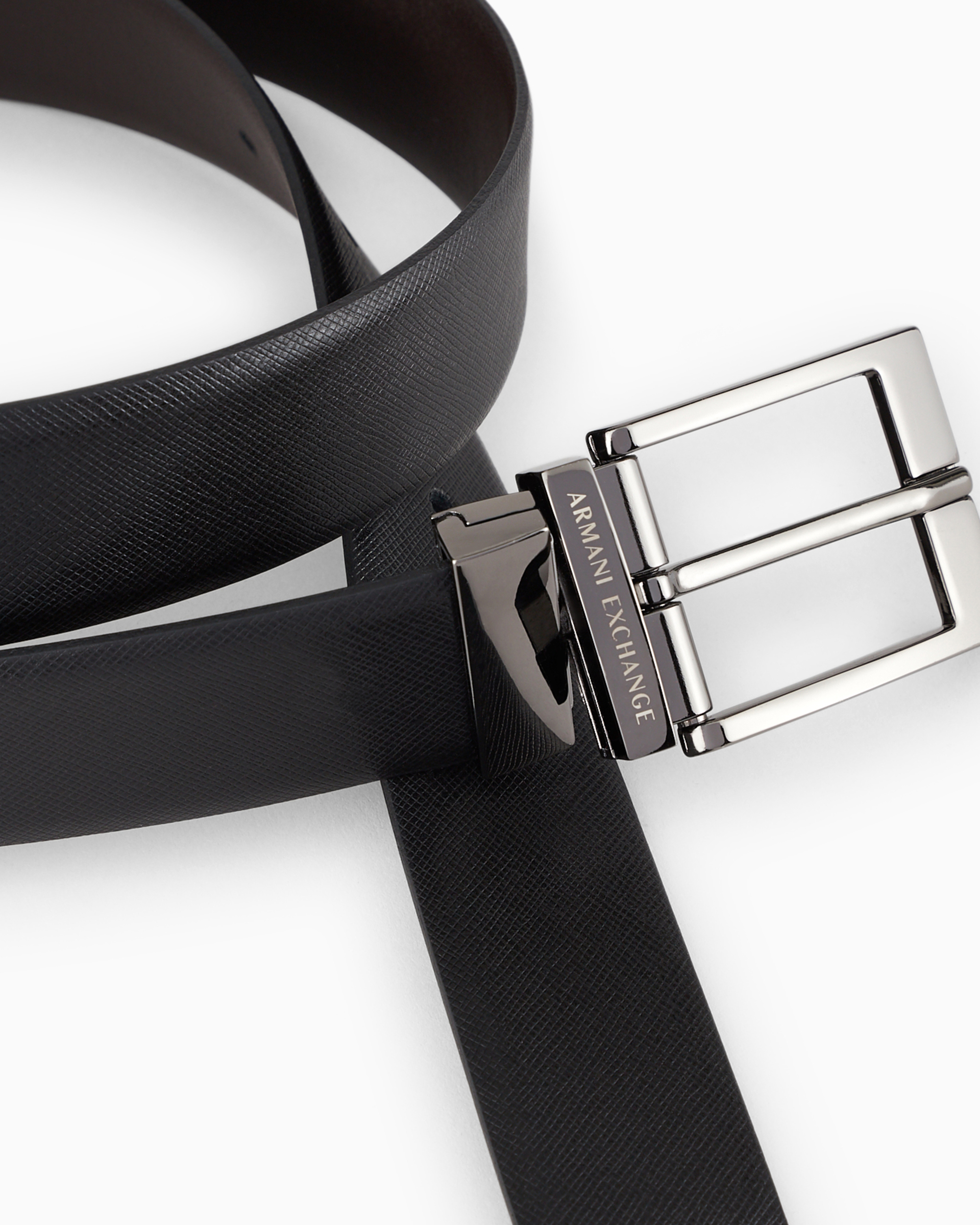 Shop Armani Exchange Genuine Leather Belt In Black